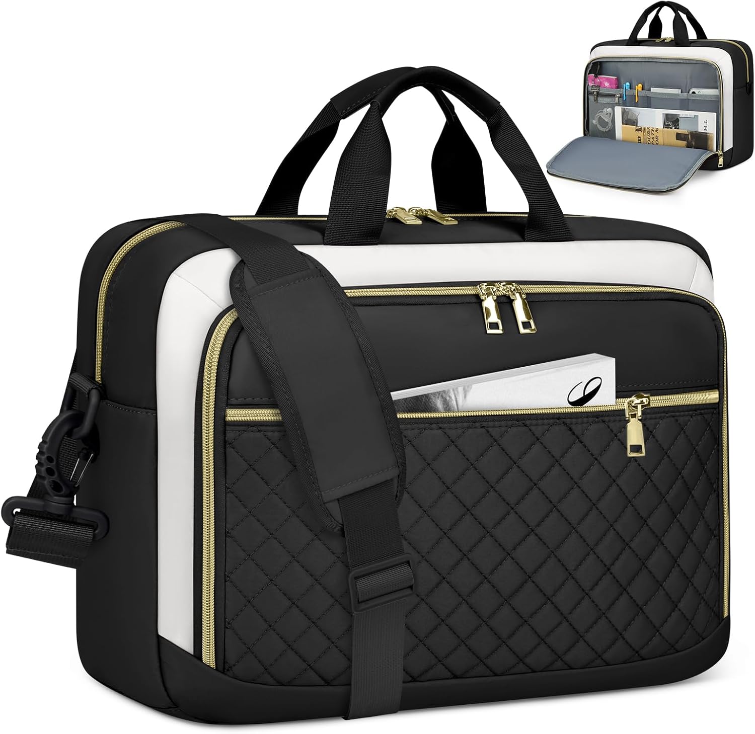 NEWHEY Laptop Bag Briefcase for Women – 17.3" Capacity, Black & Beige
