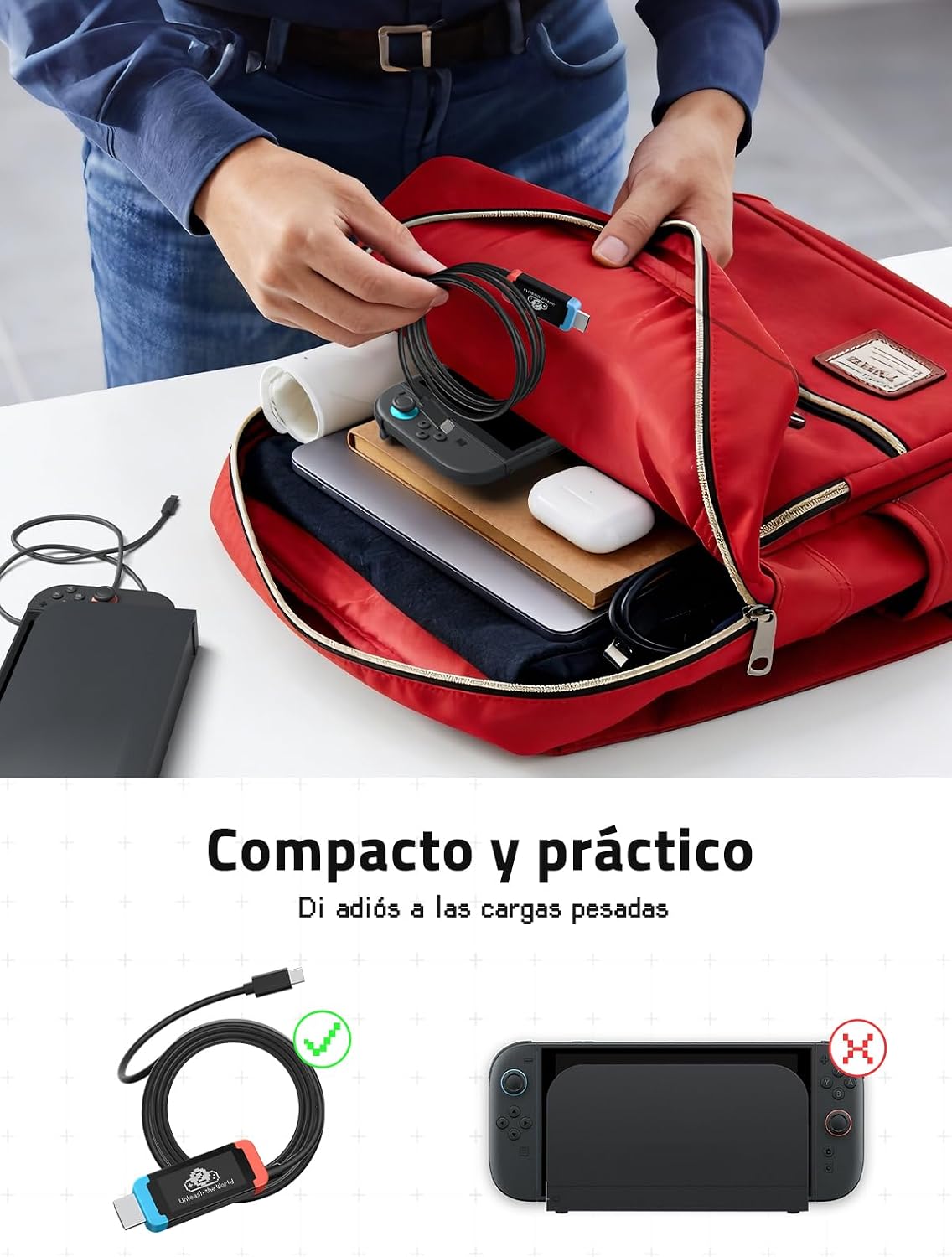 Thumbnail 6 de Lemorele Adaptador USB-C a HDMI 4K60Hz con PD 100W y cable de 2 m para Switch 2/OLED, Steam Deck y más