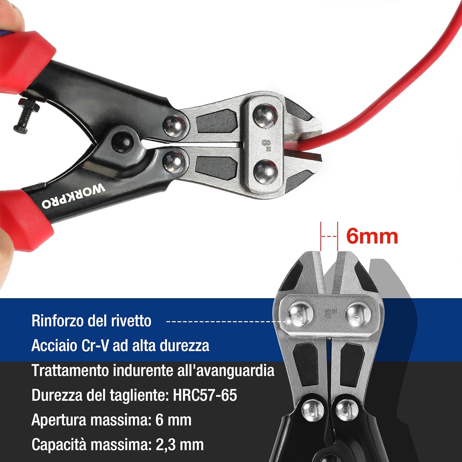 Thumbnail 2 de WORKPRO Mini tagliabulloni da 210 mm in Cr-V: tagliacavi a molla con impugnatura morbida antiscivolo