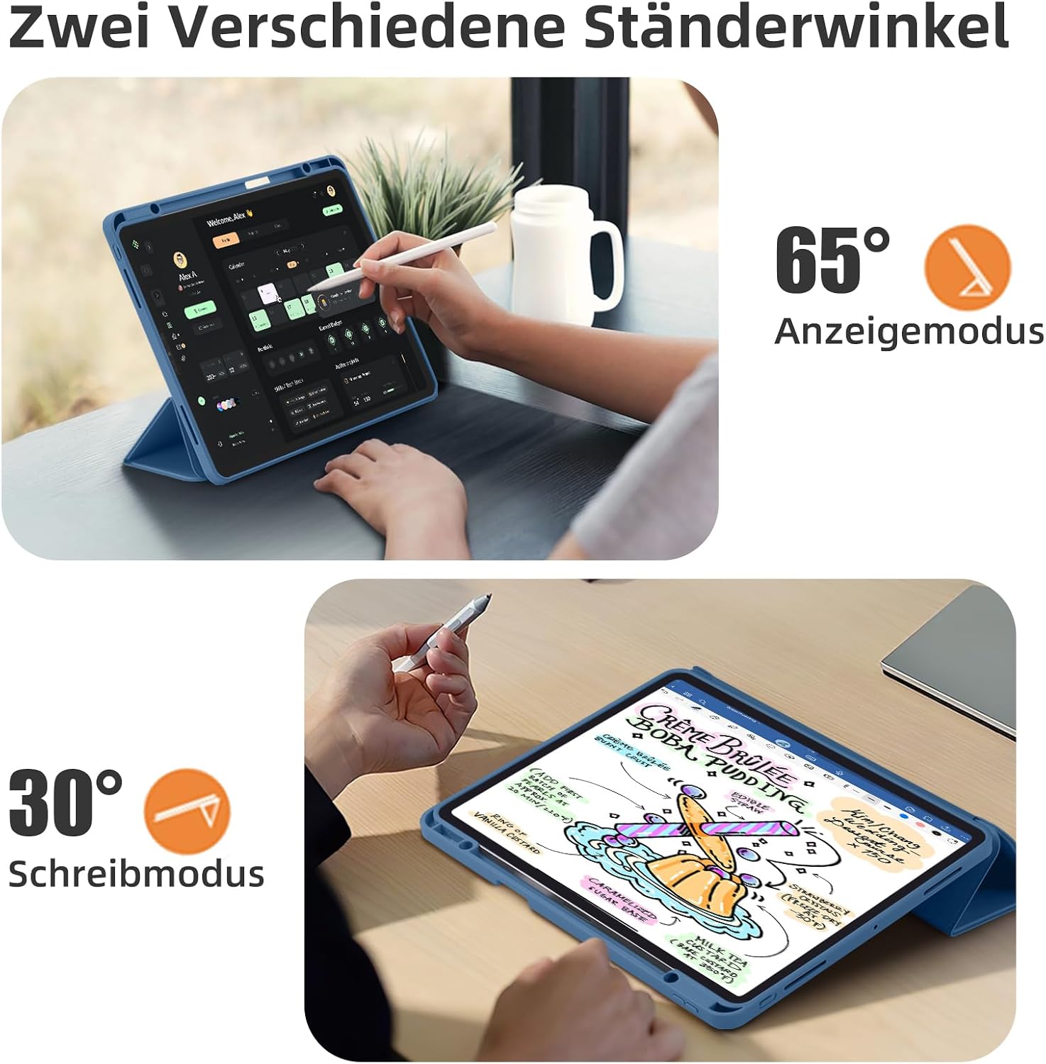 Detalle de Vobafe Hülle für iPad Air 13 Zoll M4 2026 / M3 2025 / M2 2024 – Dreifach-Ständer, Stiftablage, Auto Wake/ Sleep, TPU-Rückseite, Blau