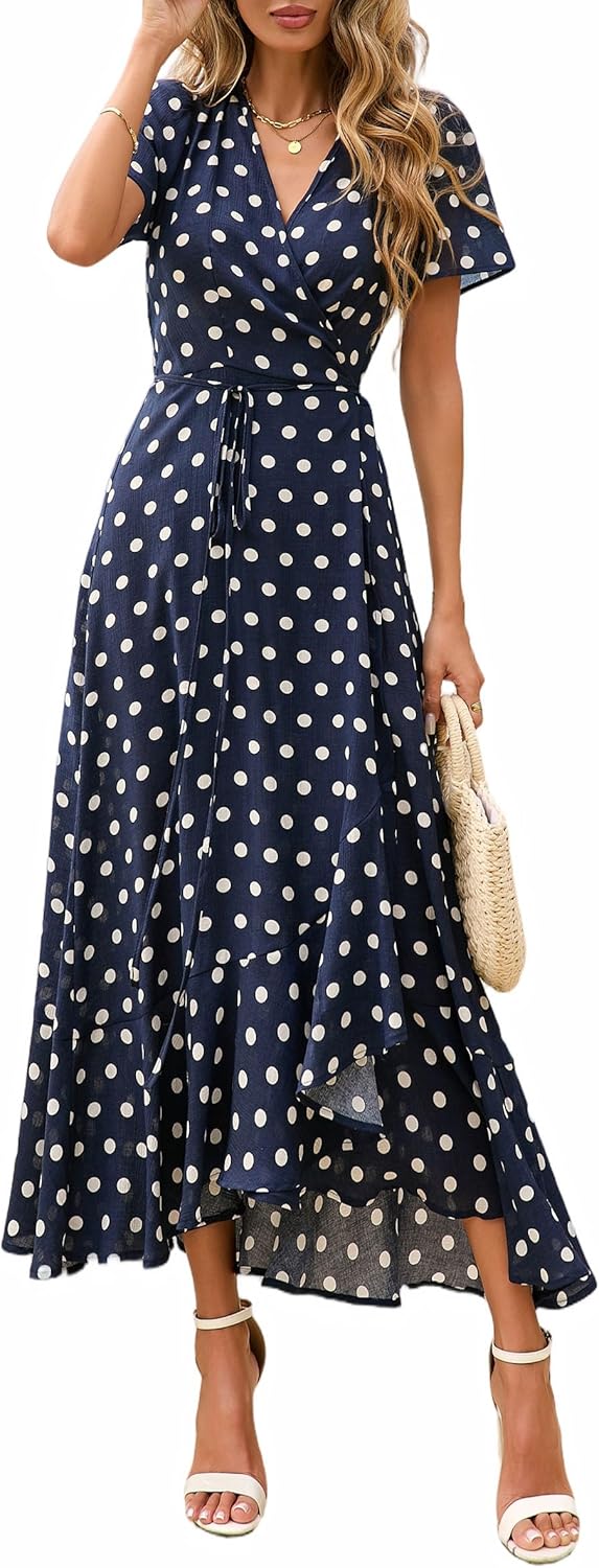 Detalle de PRETTYGARDEN Women's Boho Floral Maxi Dress: Lightweight, Flowy V-Neck Wrap for Summer