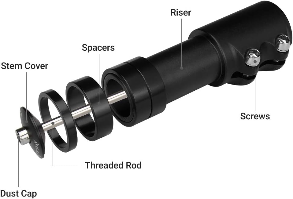Detalle 2 de LERWAY Rallonge de Potence de vélo avec clé hexagonale pour Fourche de 28,6 mm en Aluminium Noir