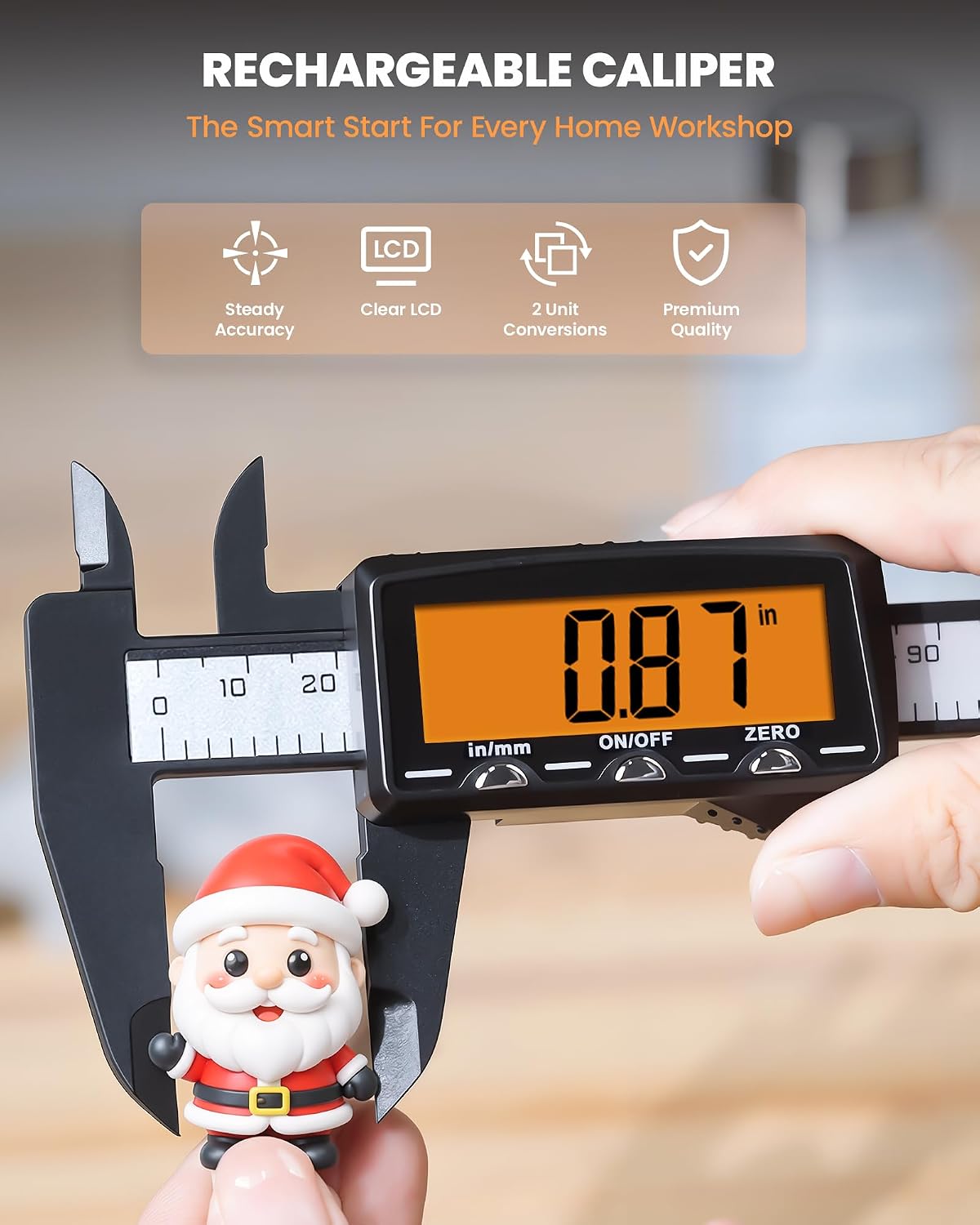 Thumbnail 5 de HARDELL Plastic Rechargeable Digital Caliper — 6" with Orange Screen, USB-C Rechargeable, Inch/mm