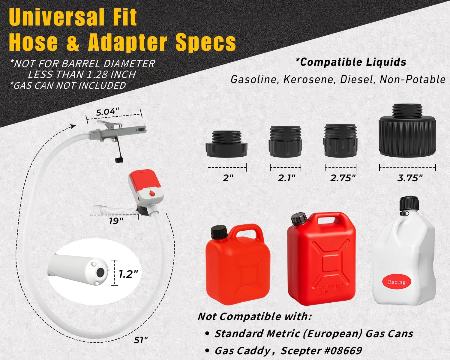 Detalle de Fuel Transfer Pump with Auto-Stop: 3.8 GPM Cordless Gas Pump with 51" Hose