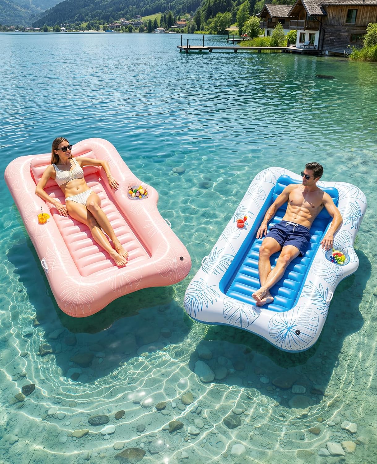 Thumbnail 6 de HeySplash Inflatable Pool Floats: Large Tanning Lounge with Headrest, Cup Holder and Ice Bucket