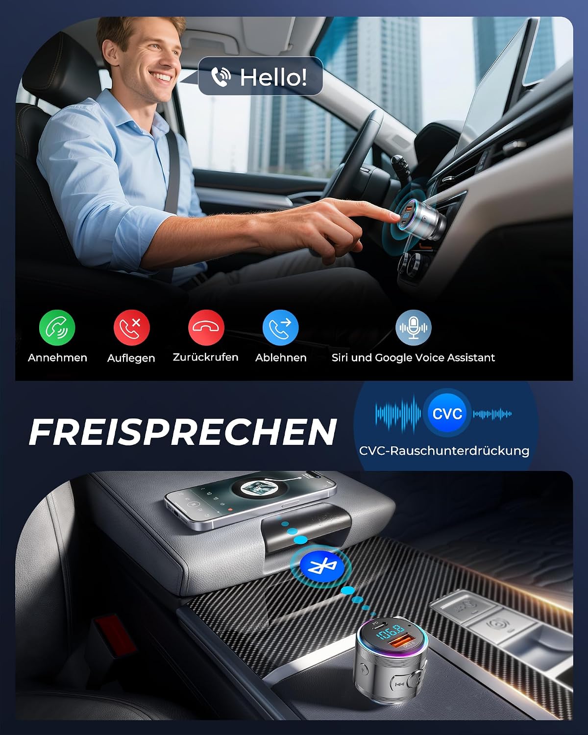 Thumbnail 2 de LENCENT Bluetooth FM Transmitter 48W Zigarettenanzünder