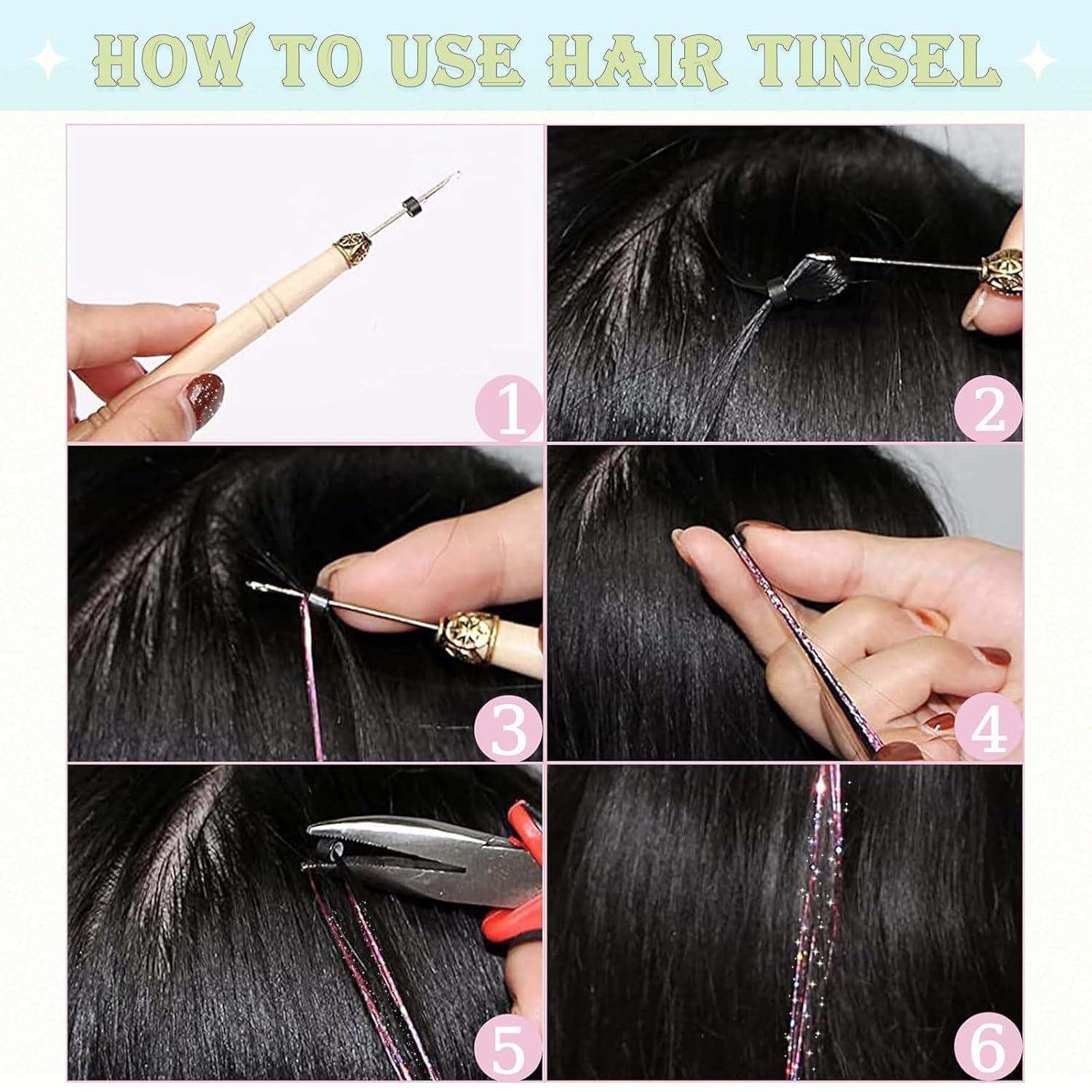 Thumbnail 6 de LEDIZE 18-Color Hair Tinsel Kit, 48-Inch Heat-Resistant Polyester Strands