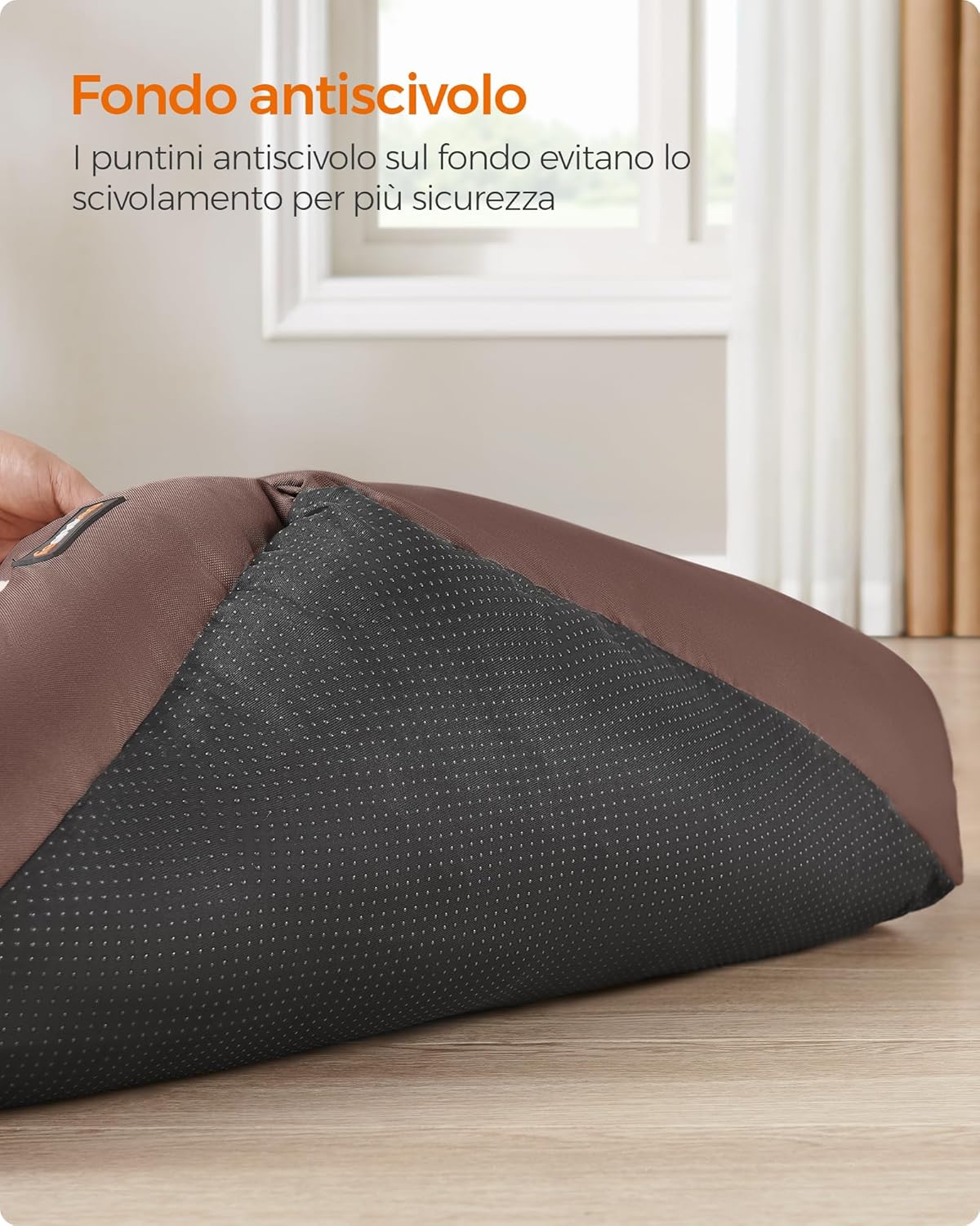 Detalle de Feandrea Cuccia Cane Interno 85x65x21 cm – Tappeto Rimovibile e Bordi Rialzati, Marrone Caffè e Beige Sabbia
