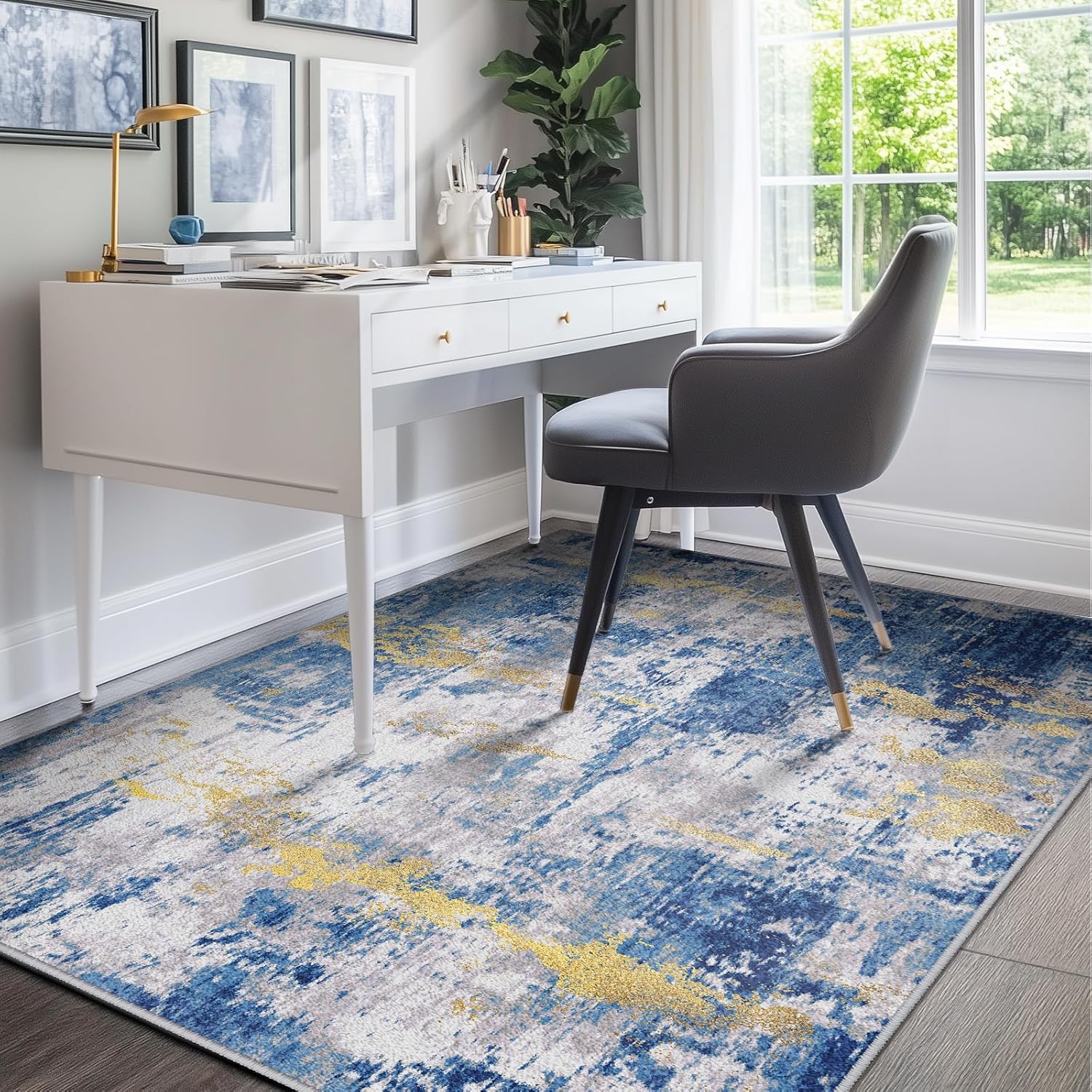 Thumbnail 6 de RELEANY tides 5' x 7' Area Rug, Washable Low-Pile Abstract Print