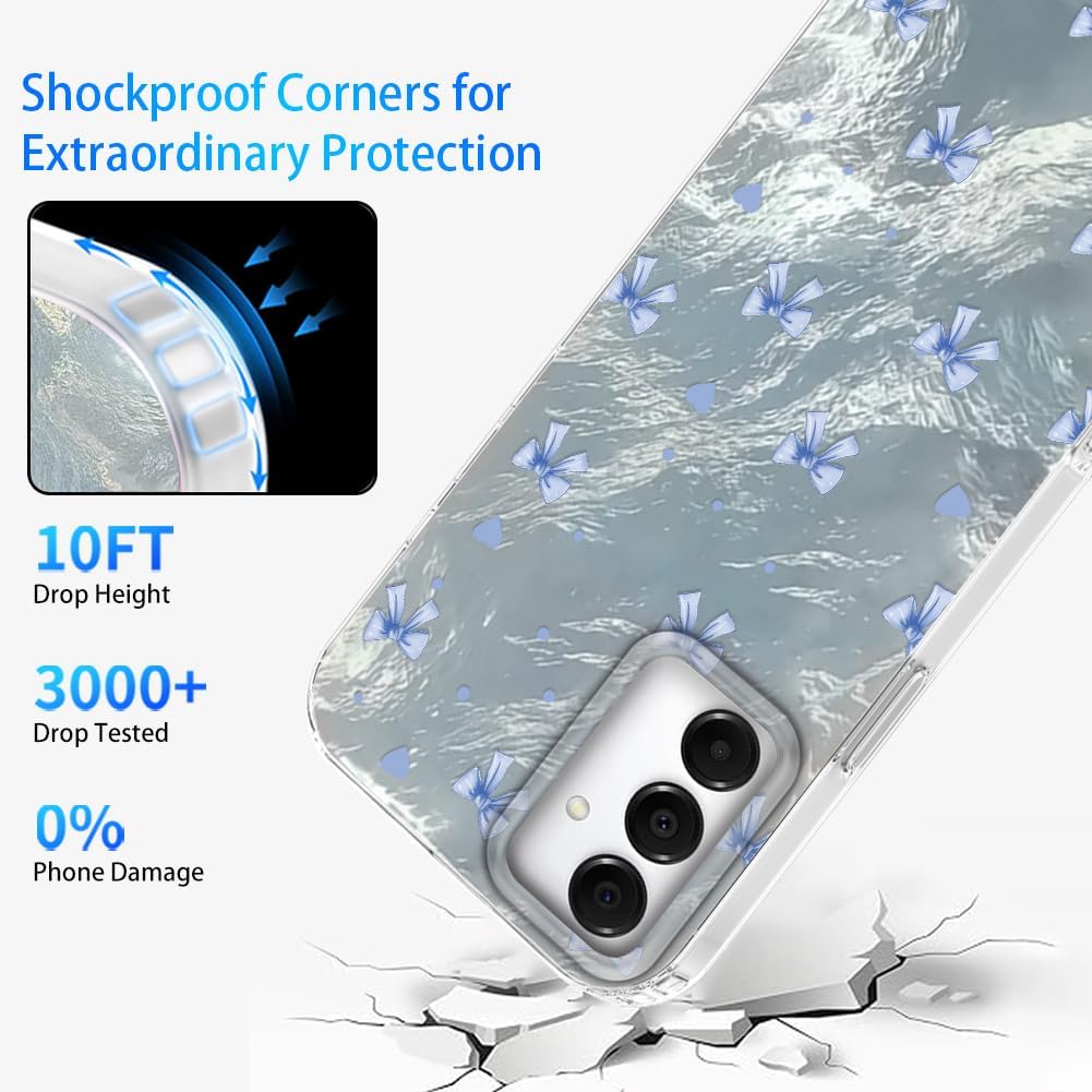 Detalle 2 de Tedyhulle Hülle für Samsung Galaxy A34 5G – Weicher TPU-Rahmen mit harter PC-Rückseite und blauem Schleifen-/Glitzer-Motiv