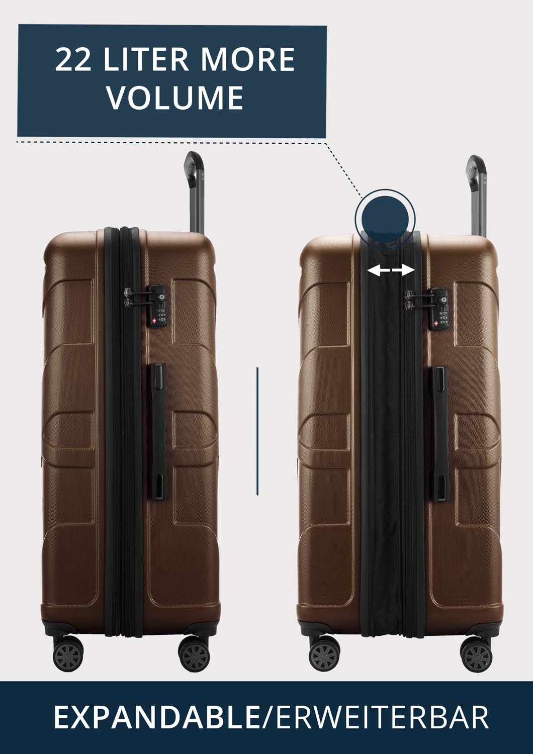 Detalle de Suitline - Valise Rigide Plus Grande 76 cm, 110 L, Marron