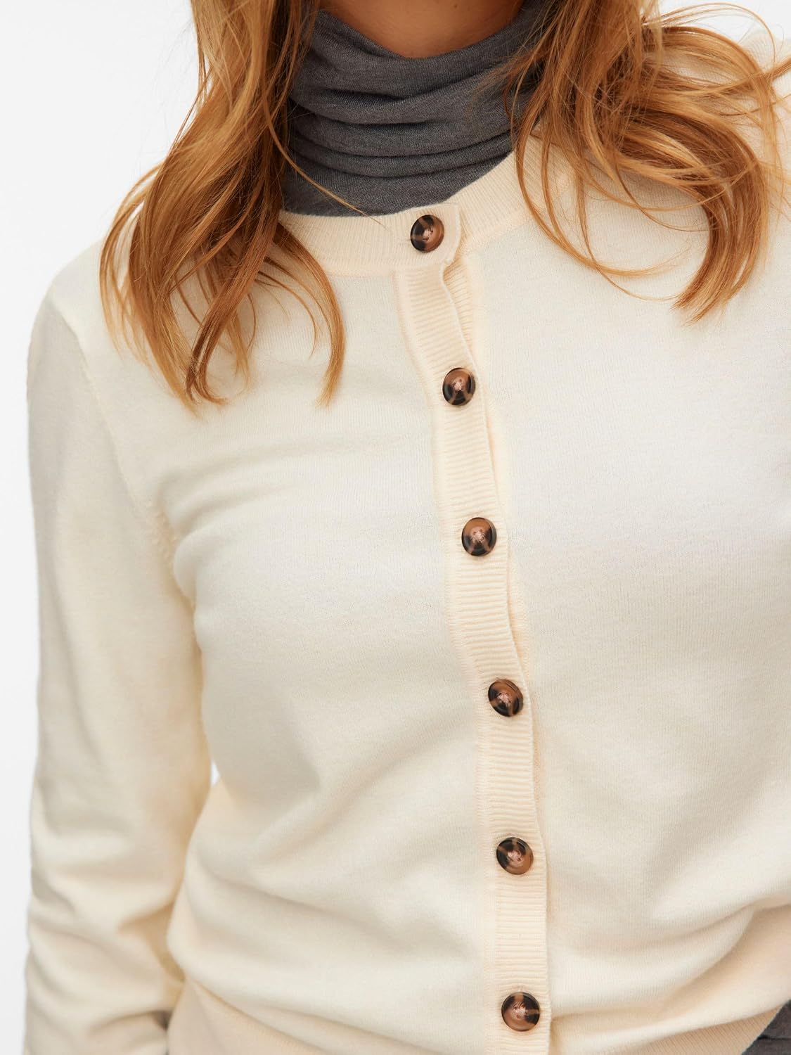 Detalle de VERO MODA VMSABA Strickjacke für Damen mit Rundhalsausschnitt