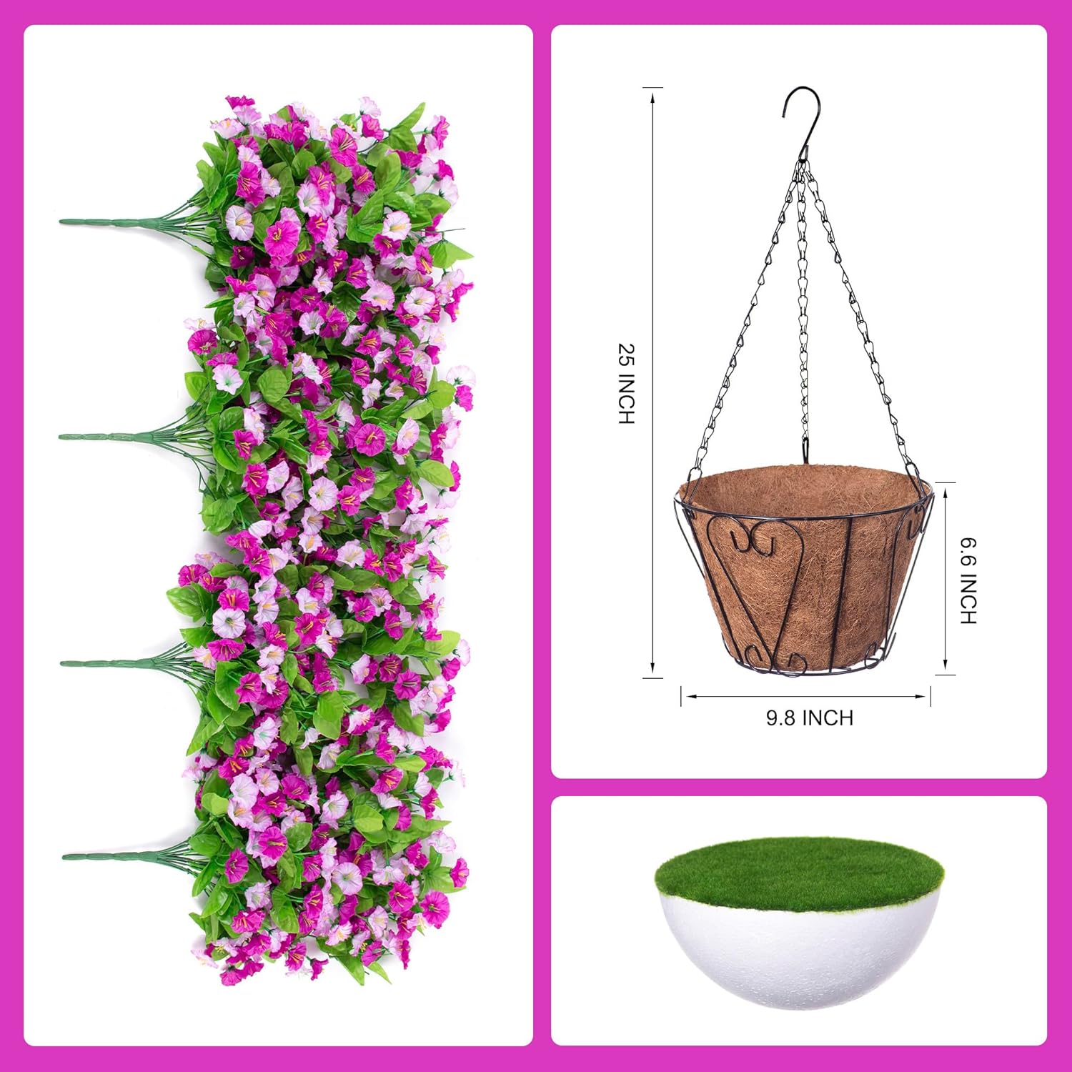 Thumbnail 1 de INXUGAO Artificial Morning Glory Vines in Hanging Basket (4pcs, Dark Orchid) – Outdoor Faux Plant for Year‑Round Garden Decor