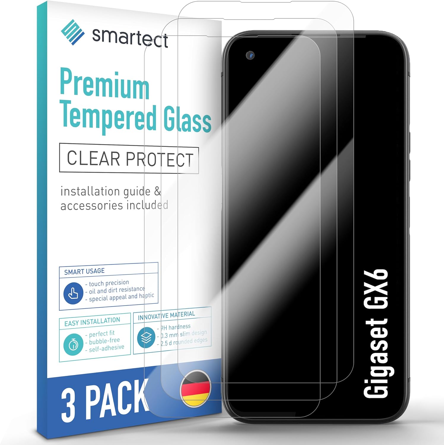 Detalle de SmarTect Glass Screen Protectors for Gigaset GX6, 3-Pack, 0.3 mm 9H Glass