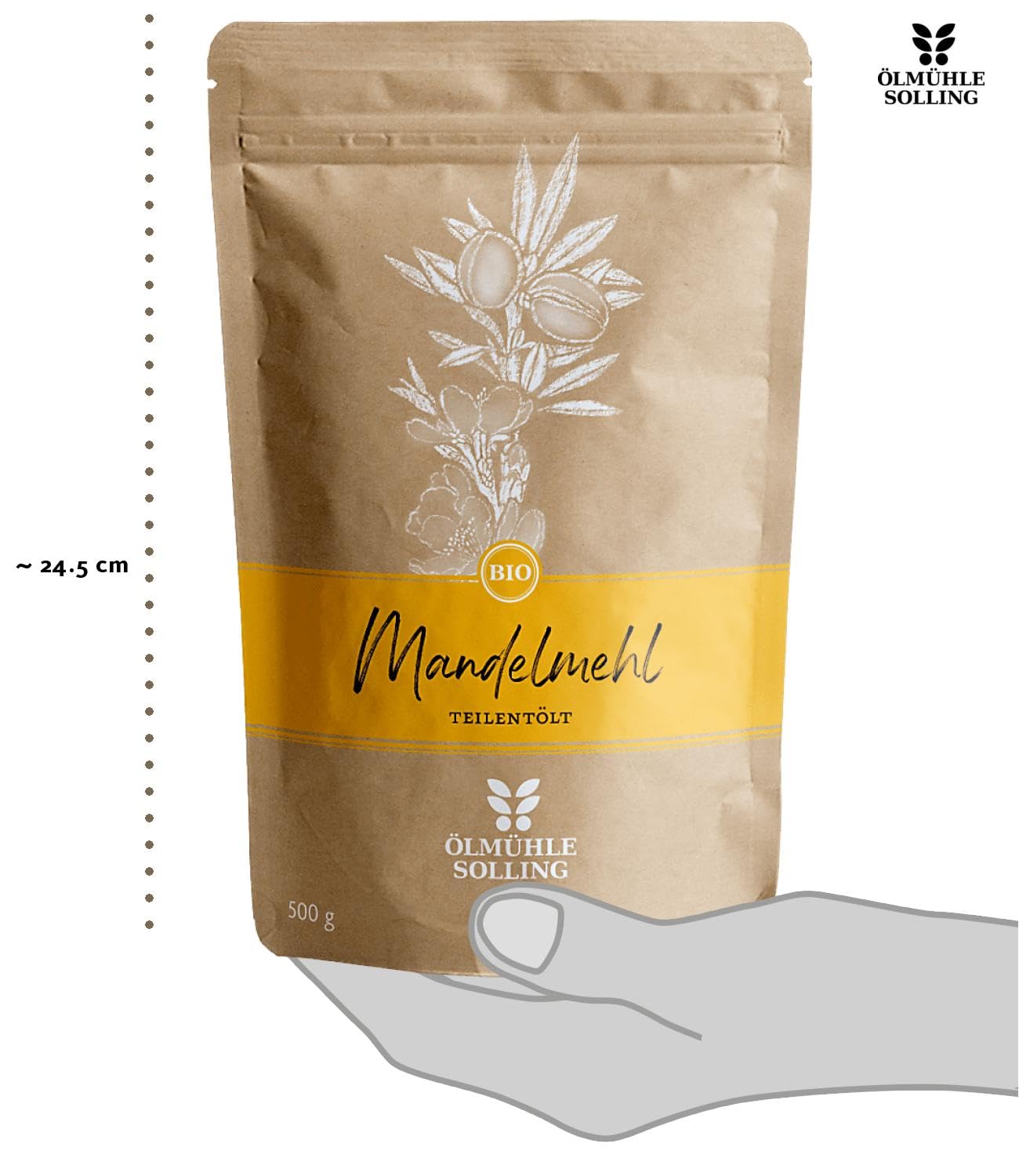 Detalle 2 de ÖLMÜHLE SOLLING BIO Mandelmehl – Vermahlenes Mehl aus teilentölten Bio-Mandeln (500 g)