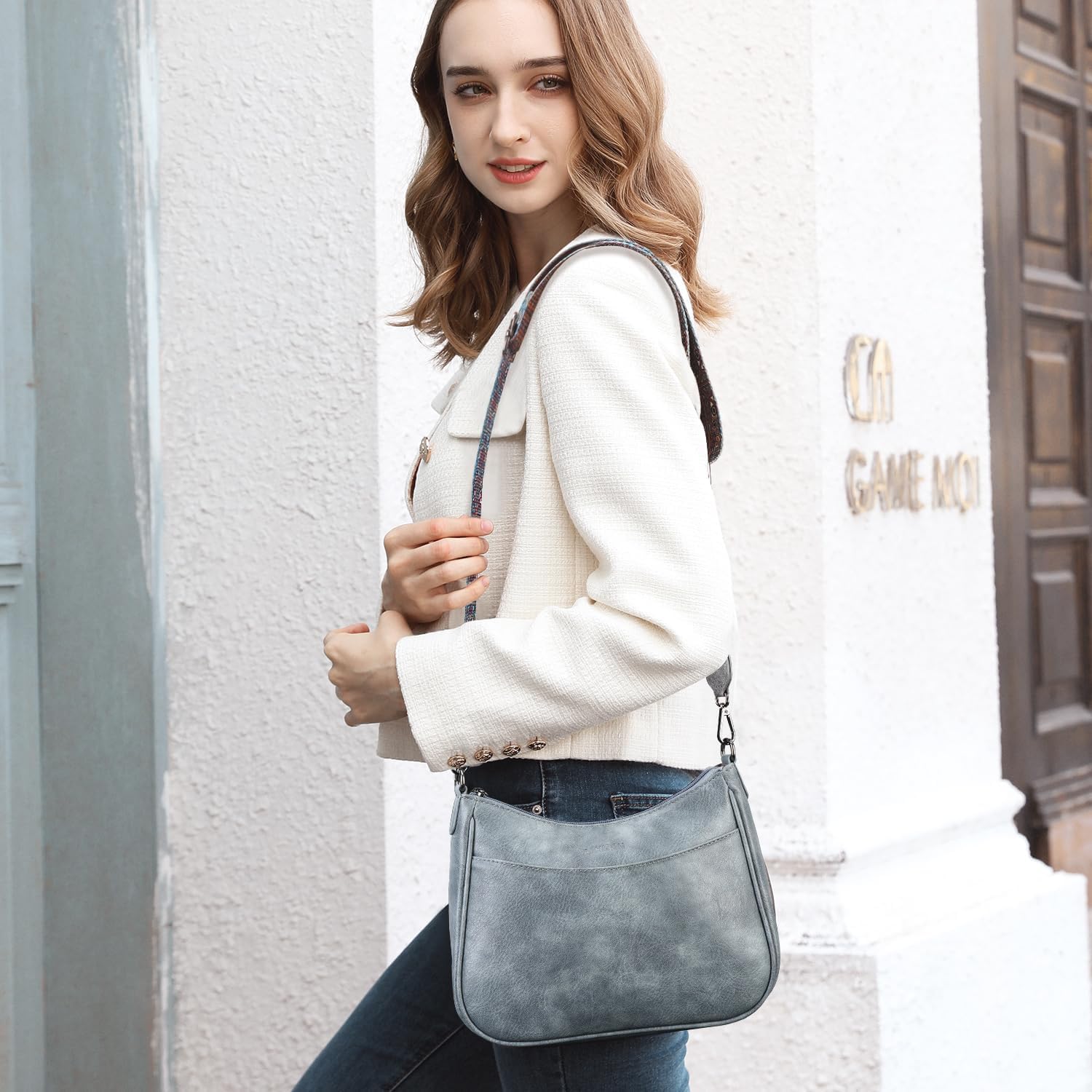 Thumbnail 1 de APHISON Klein Crossbody Bag mit breitem Gurt – veganes Leder, blau