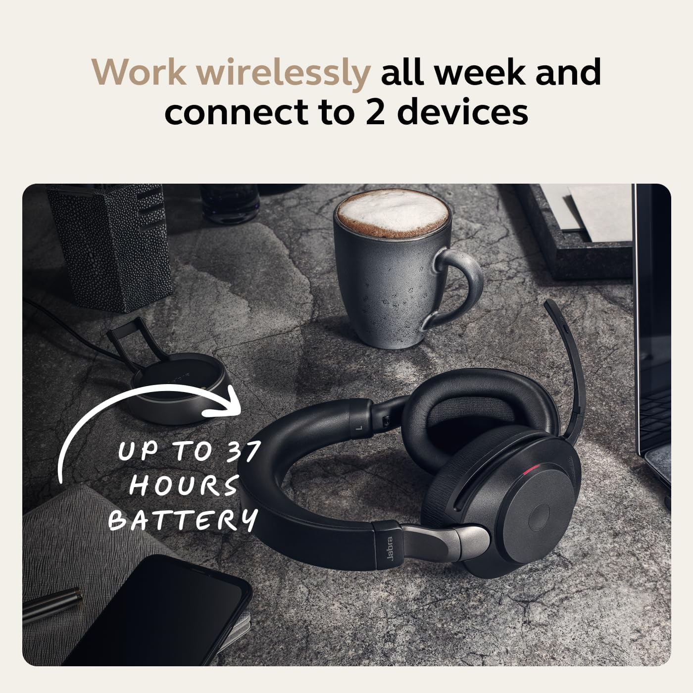 Thumbnail 5 de Jabra Evolve2 85 Wireless PC Headset (Black) with Noise Cancelling, USB-C Bluetooth Adapter