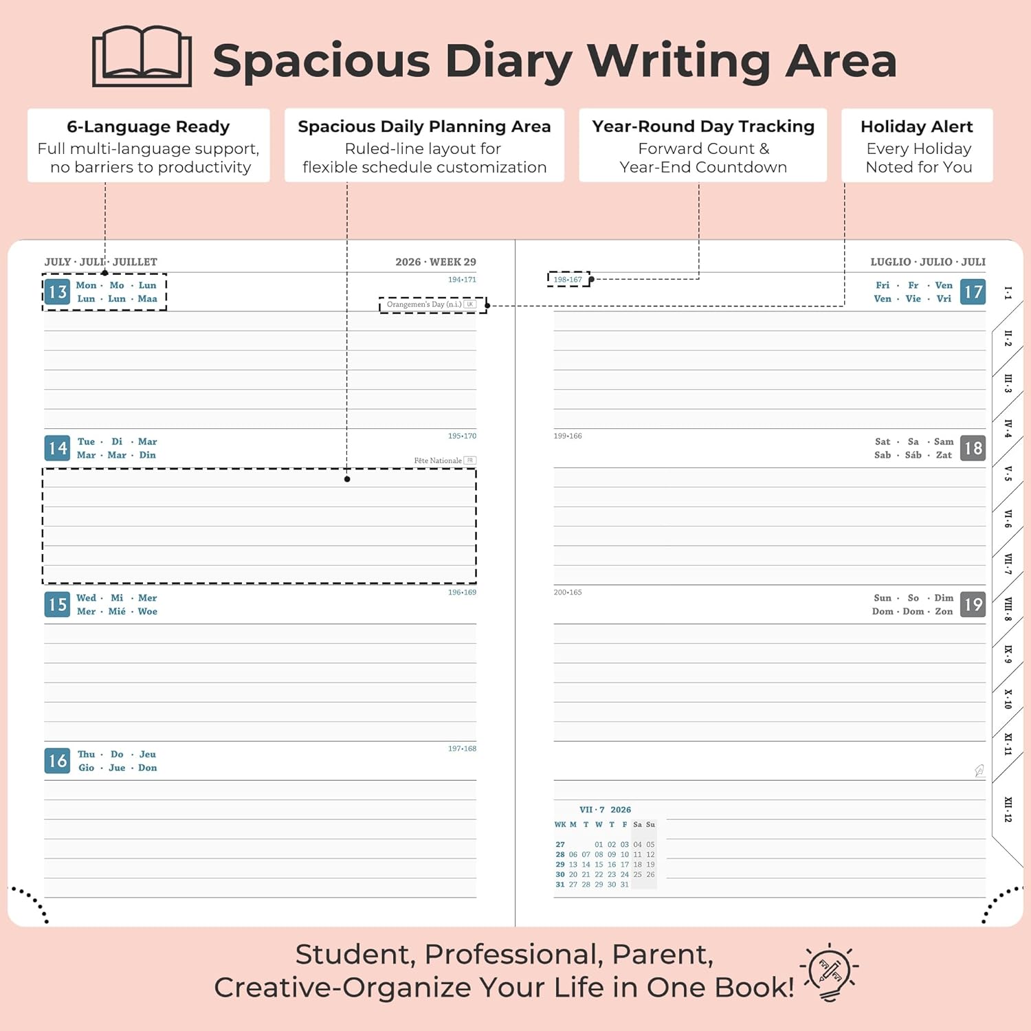 Detalle de IN-LUXPRO Academic Diary 2026-2027: A5 Week to View (Pink PU Leather)