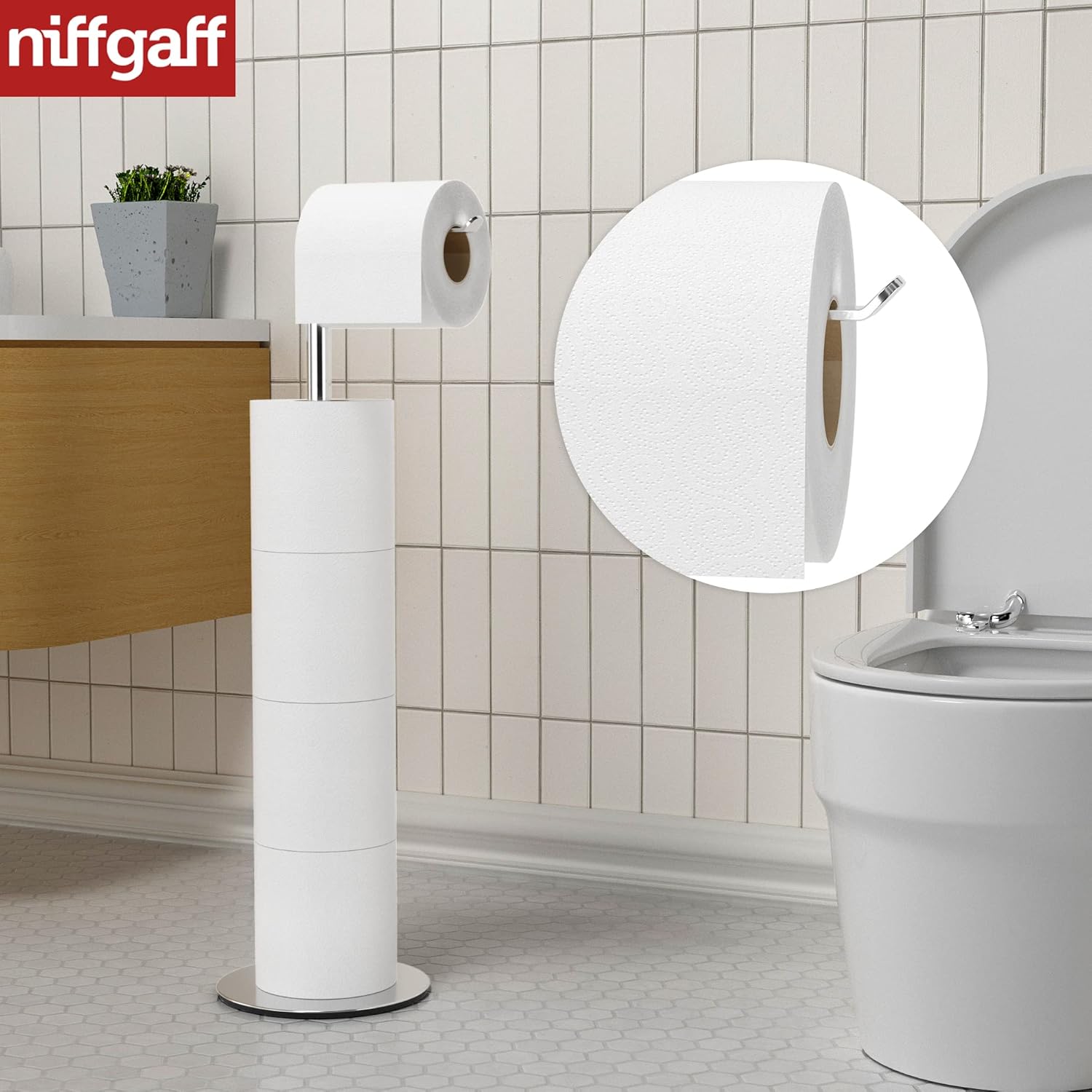 Thumbnail 2 de Stainless Steel Toilet Roll Holder Stand 23.2cm