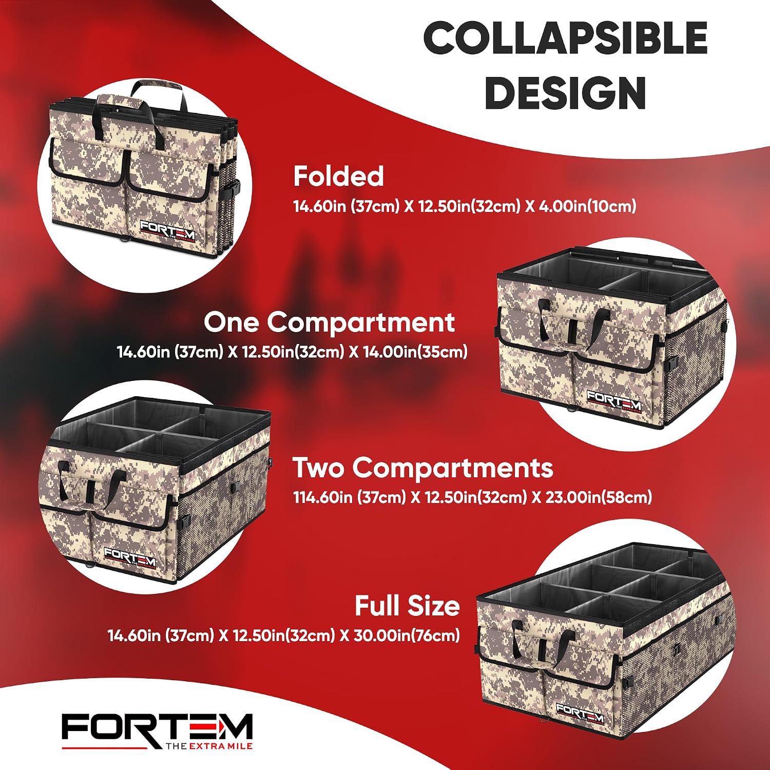 Thumbnail 6 de FORTEM Car Boot Organiser (Collapsible SUV Trunk Organizer, 105L) with Non-Slip Base and Securing Straps