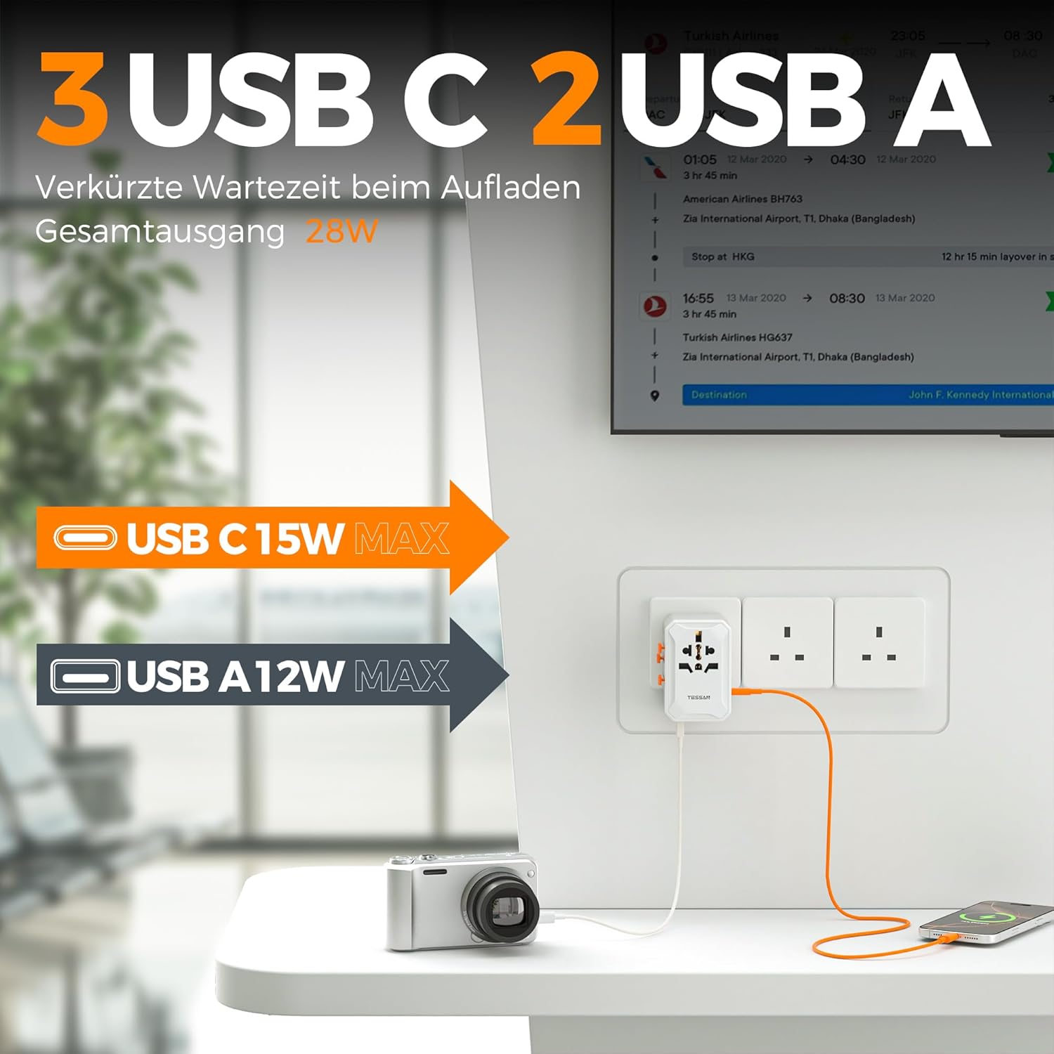 Thumbnail 3 de TESSAN Reiseadapter 2500W mit 3 USB‑C und 2 USB‑A 🔌