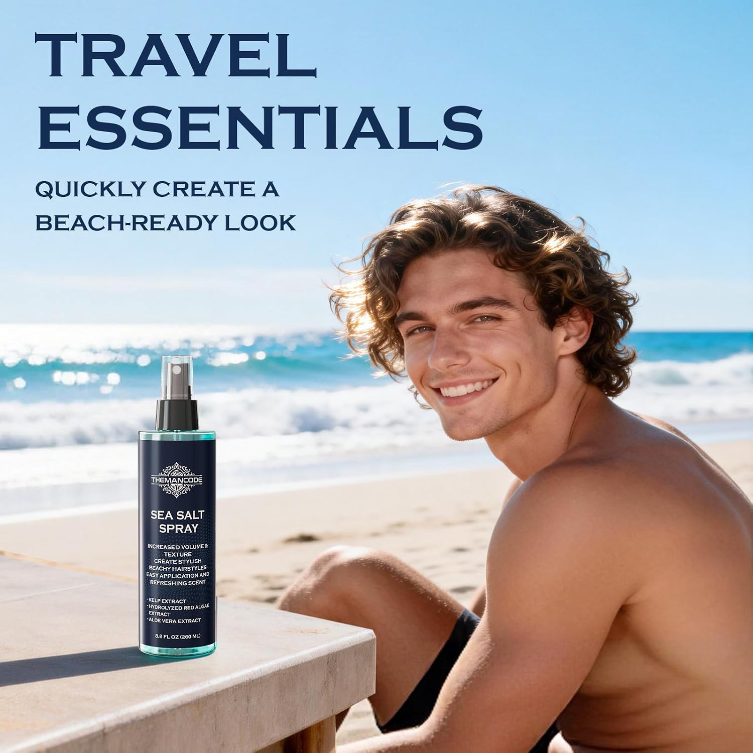 Detalle de THEMANCODE Sea Salt Spray per Capelli Uomo, 260 ml: volume istantaneo e texture da surf