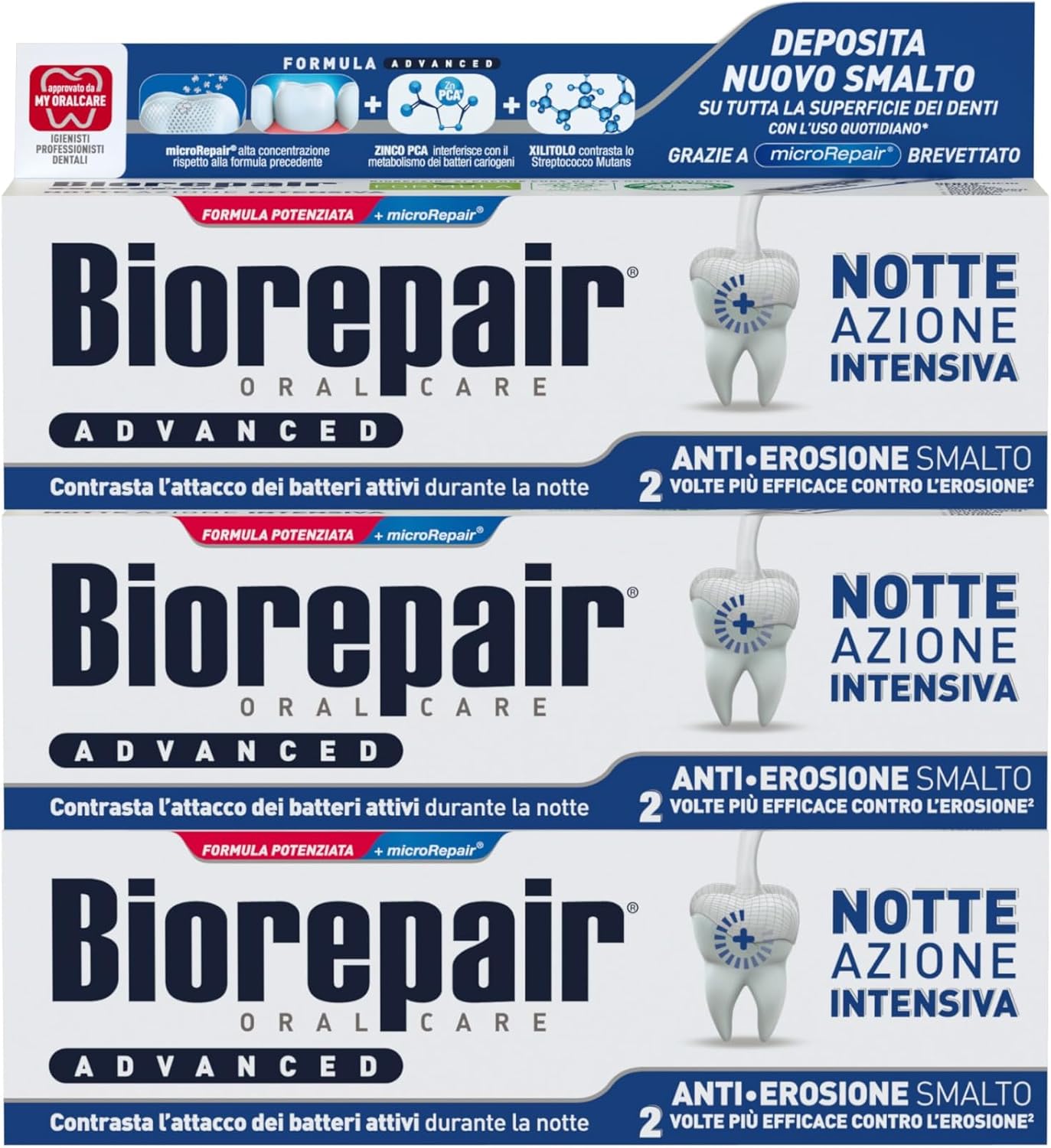 Detalle de Biorepair Advanced Notte Intensivo Anti-Erosione – Dentifricio 3×75 ml