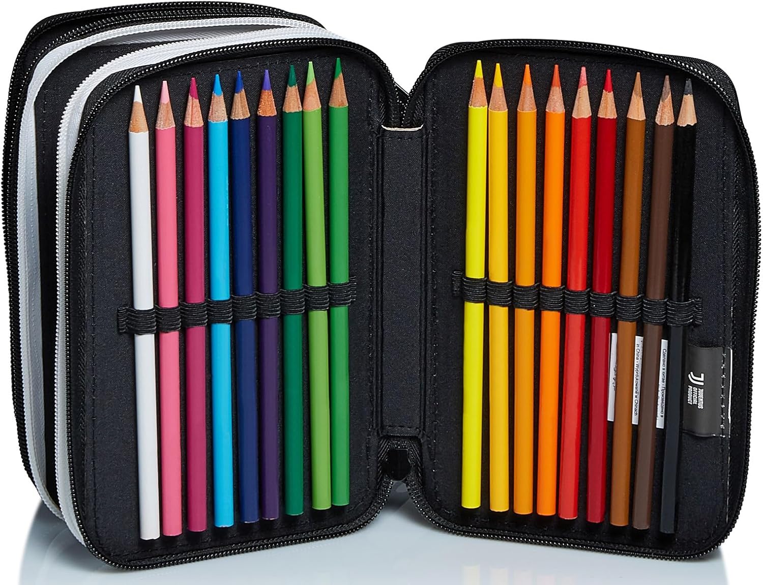 Detalle de Seven Astuccio Scuola Juventus 3 Zip – Bianco/Nero, triplo scomparto con accessori per zaino