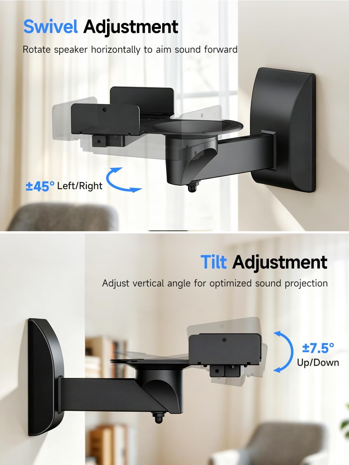 Detalle de Suptek Speaker Wall Mounts (2-Pack) – Dual Wall Brackets for Surround Sound Speakers up to 55 lbs