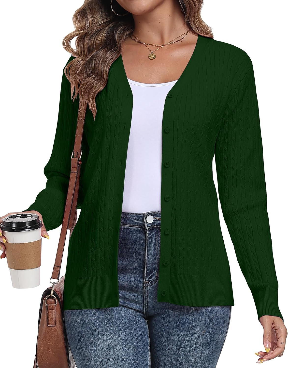 Thumbnail 6 de YUNDAI Cable Knit V Neck Cardigan