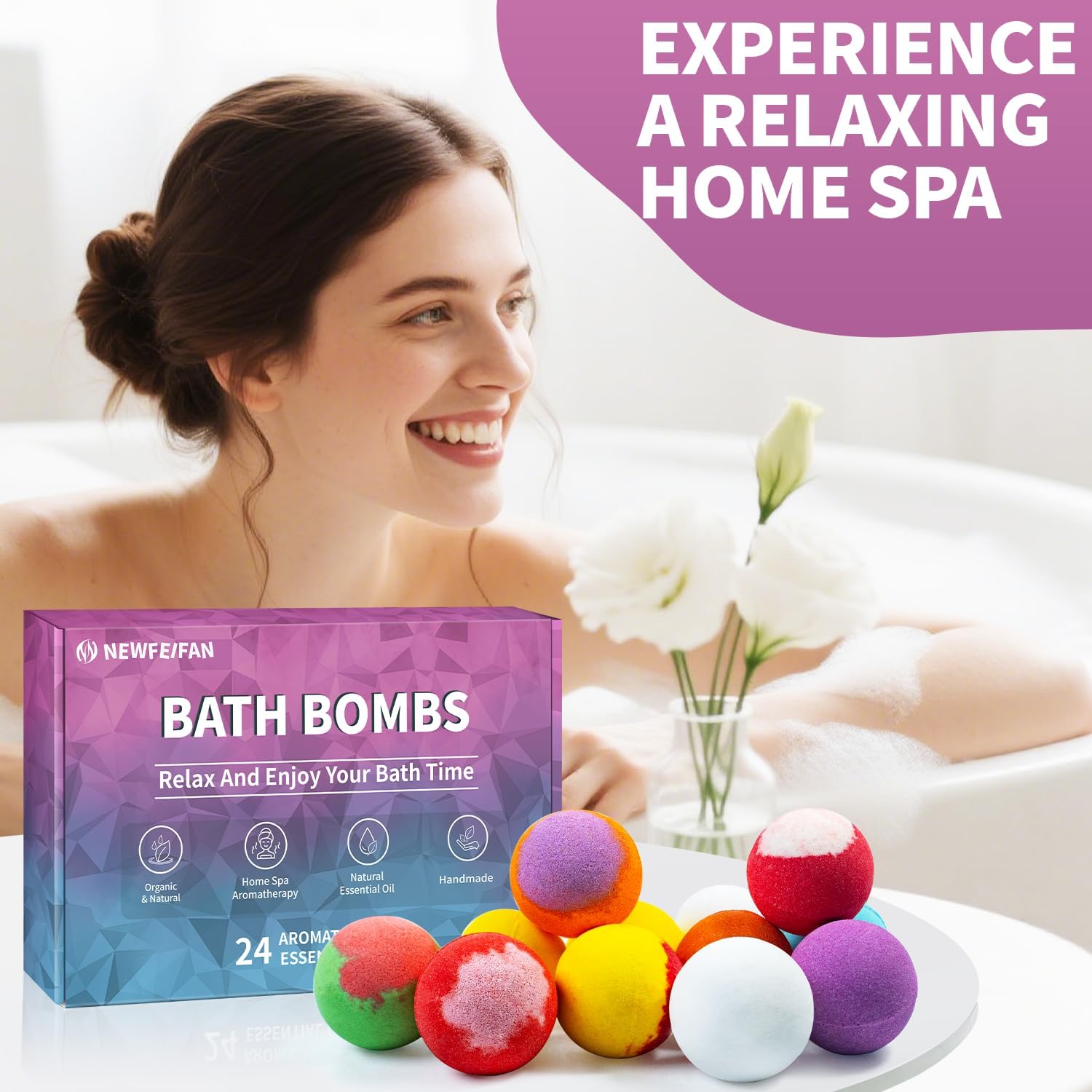 Detalle 2 de NEWFEIFAN 24‑Pack Bath Bombs Gift Set – Handmade Natural Oils, Shea & Cocoa Butter