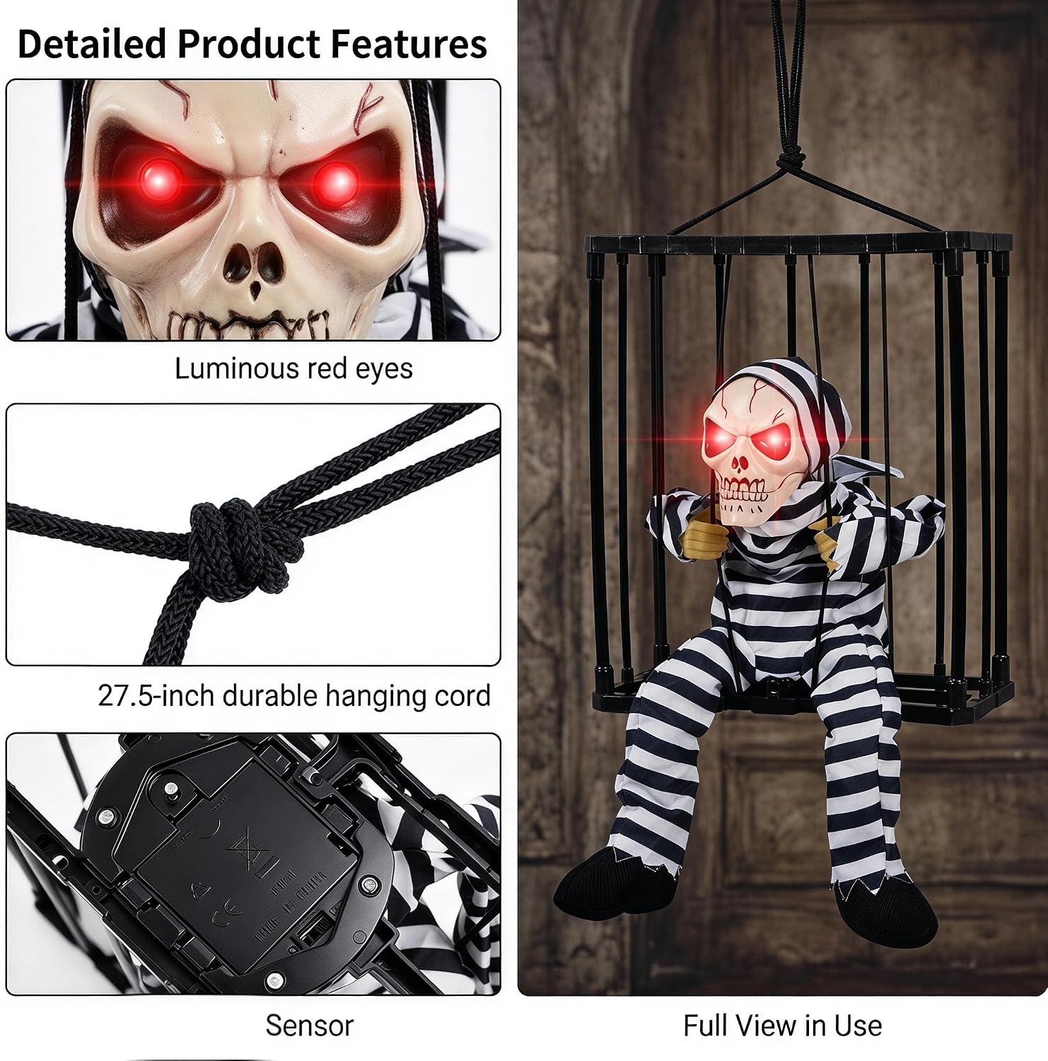 Thumbnail 6 de Kendane CA-100 Caged Skeleton Halloween Decoration with Motion-Activated Red Eyes
