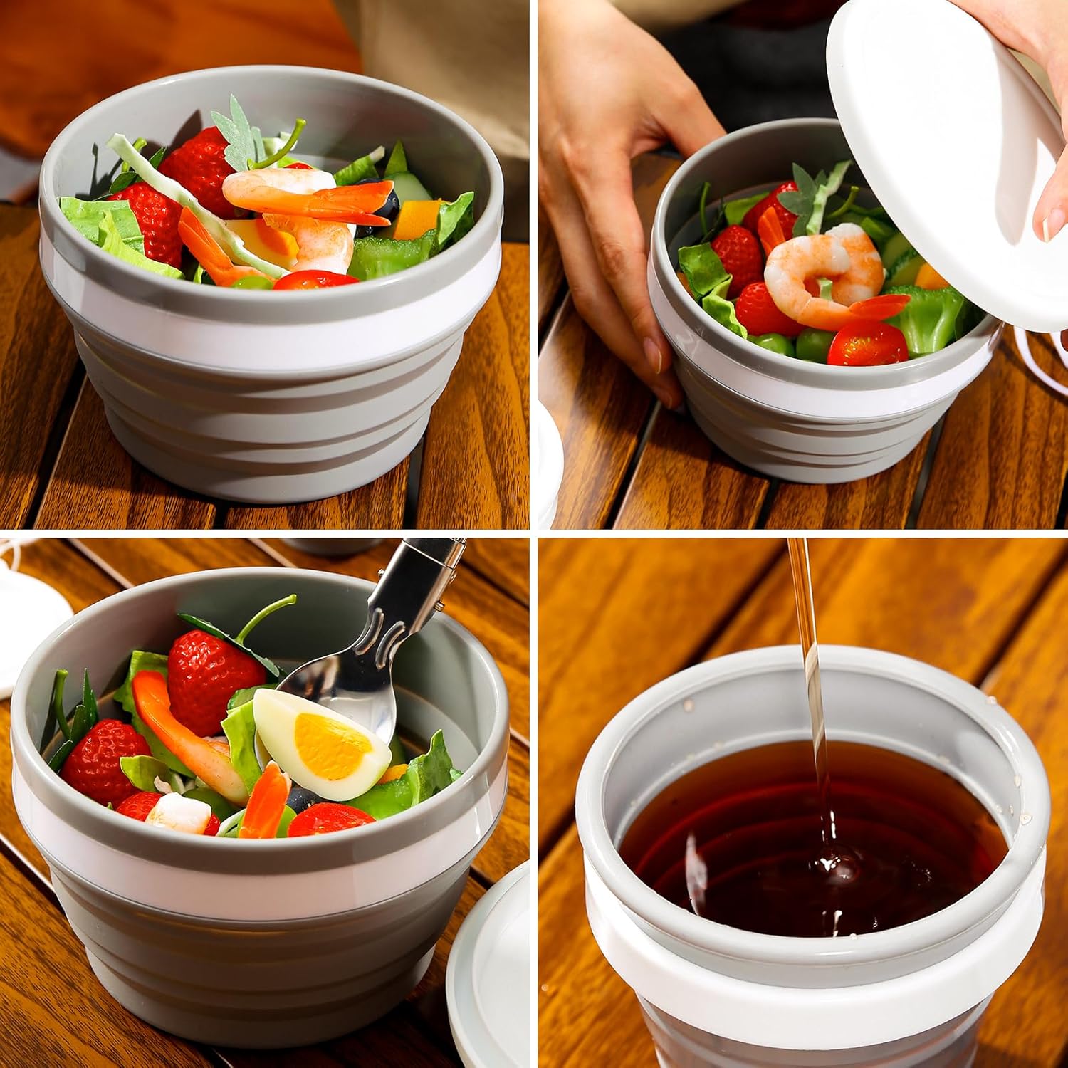 Thumbnail 6 de Odoland set stoviglie da campeggio per 1 persona con ciotola pieghevole in silicone, tazza con coperchio e cucchiaio in acciaio