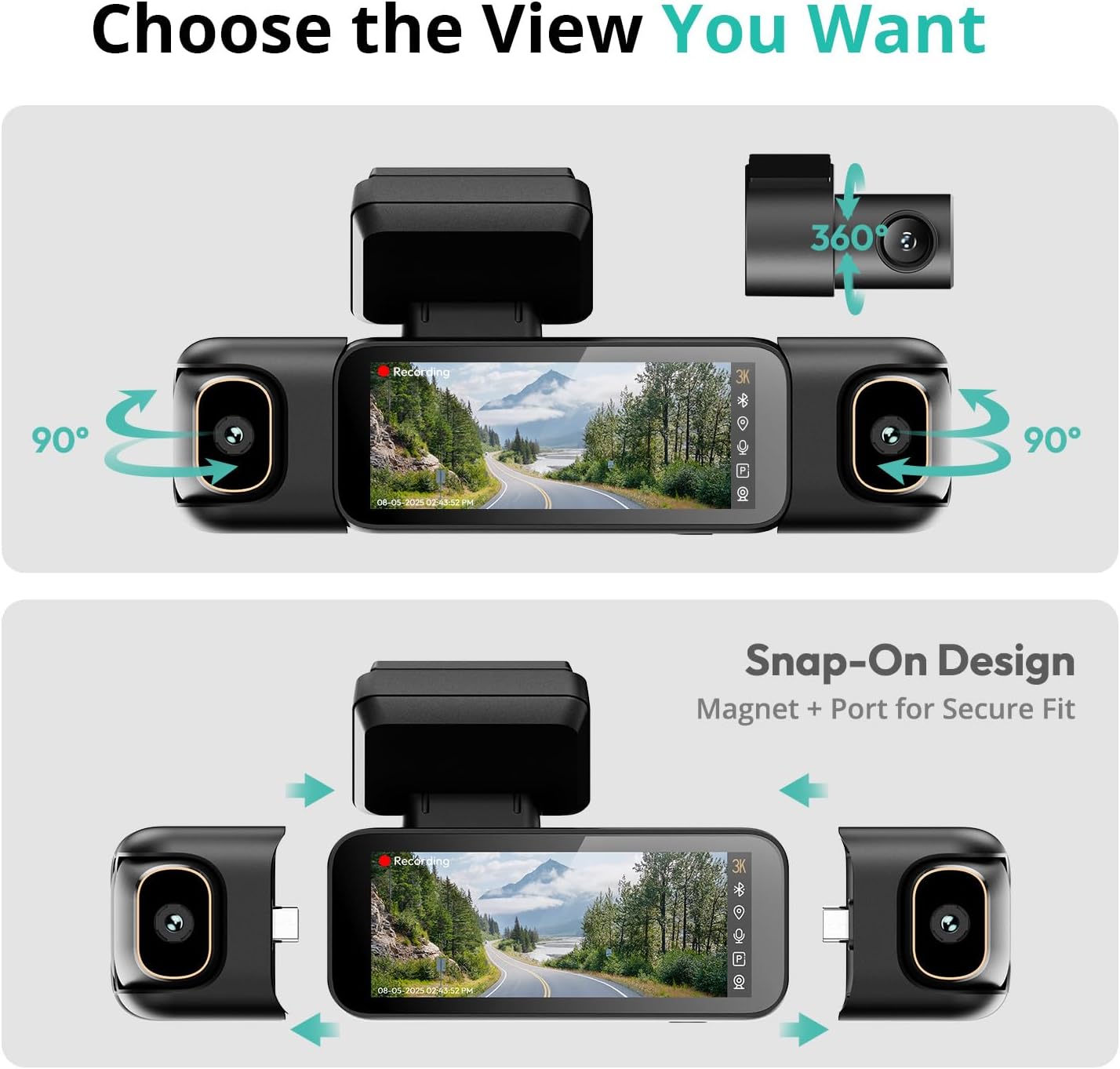 Detalle de BOTSLAB 3K 4 Channel Dash Cam with 3K/4K Front, 560° Coverage, 4 Cameras, Built-in GPS & 5.8GHz Wi‑Fi