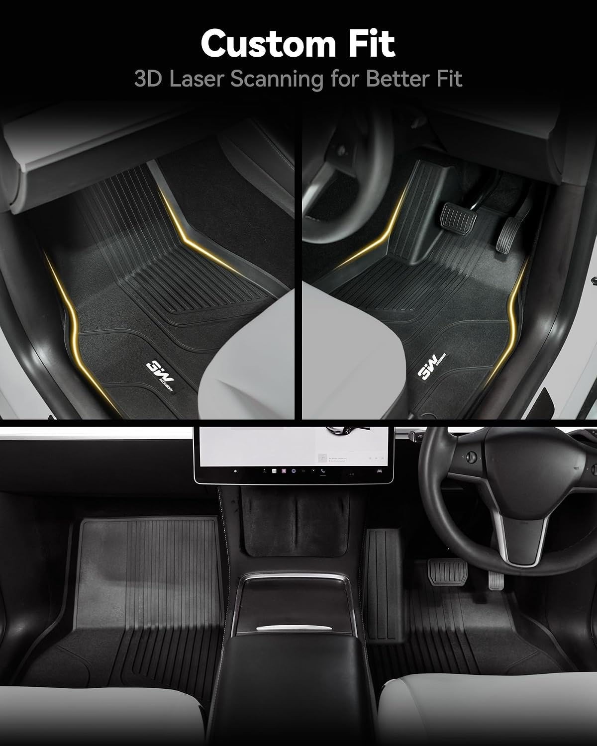 Thumbnail 3 de 3W 9‑Piece Floor Mats, Boot Liner and Seat Back Cover for Tesla Model Y (2021–2024) – All‑Weather, Dog‑Friendly TPE