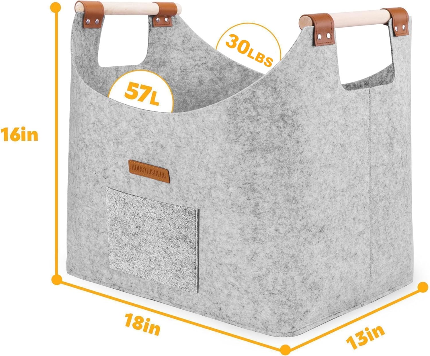 Detalle de XL Log Baskets felt Bag with extra thick felt and reinforced handles (Misty Grey)