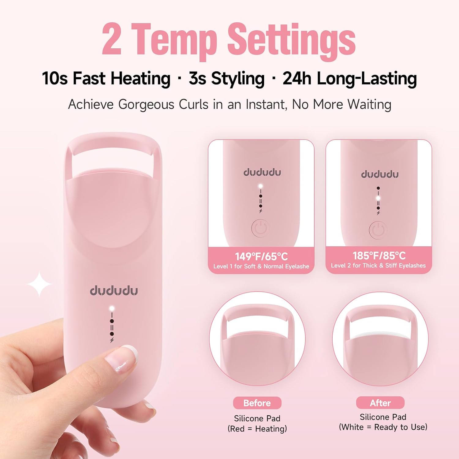 Detalle 2 de DUDUDU Heated Eyelash Curler, Type-C Rechargeable with 2 Heat Settings