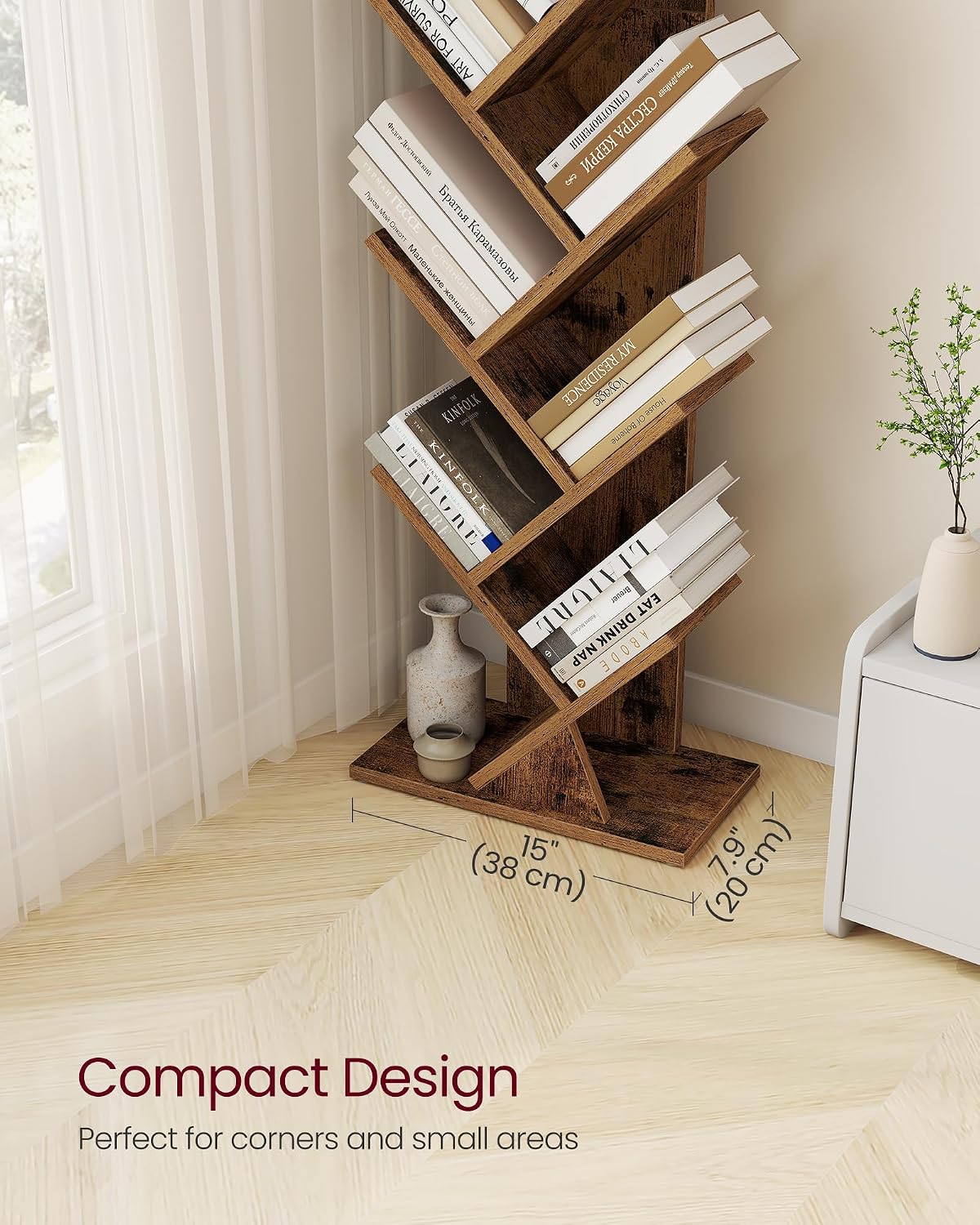 Detalle 1 de VASAGLE Custos LBC609KD01 tree-shaped bookcase, 9 shelves, vintage brown
