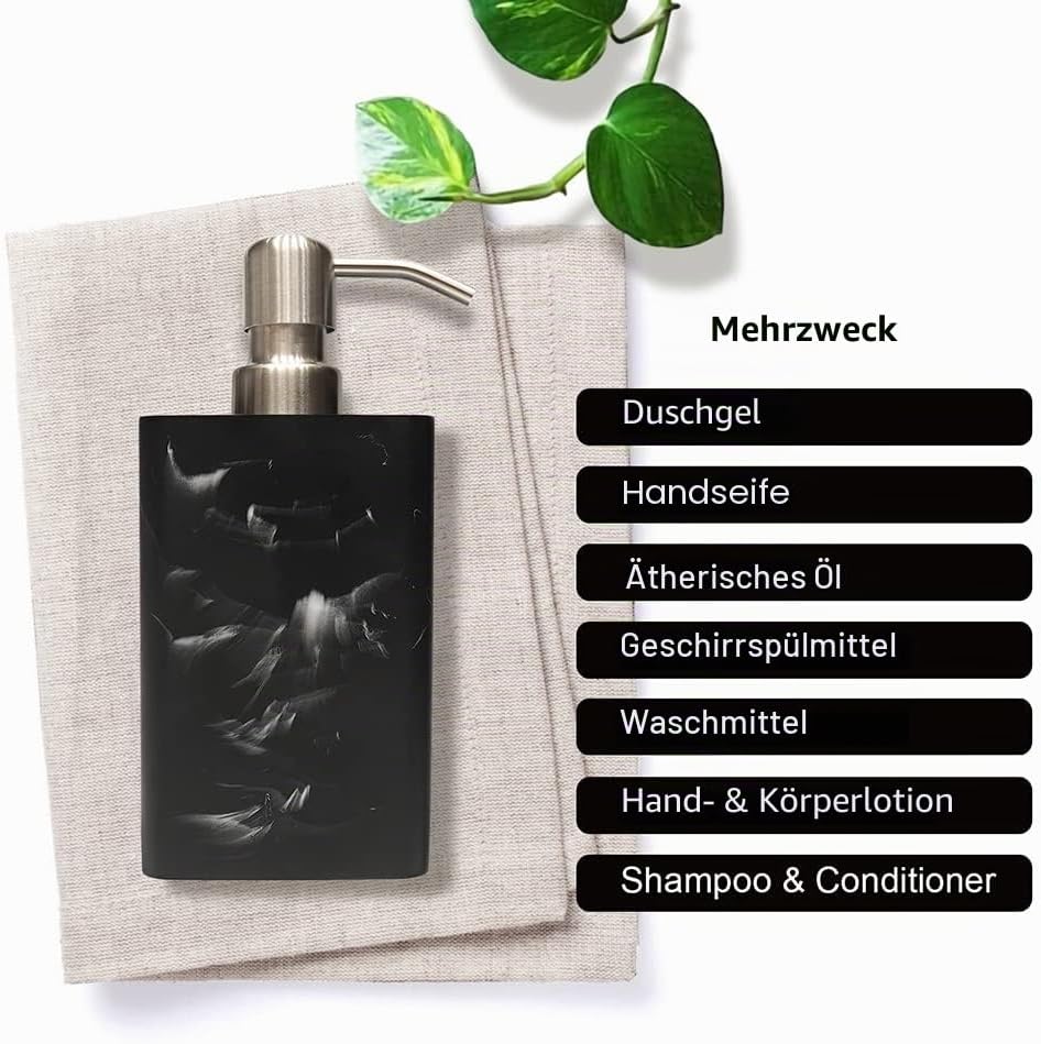 Thumbnail 4 de Suanti Seifenspender 425 ml – quadratisch, Pumpe aus gebürstetem Nickel, nachfüllbar, schwarzer Marmor-Stil
