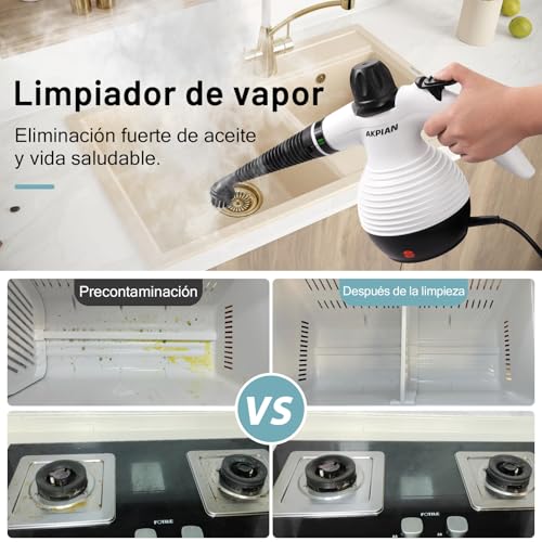 Thumbnail 4 de AKPIAN Limpiador a Vapor Portátil con 10 Accesorios | Limpia sin químicos en cocinas, cortinas, sofás, baldosas y baños