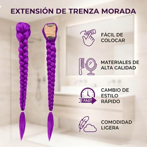 Thumbnail 1 de Zynxel trenza morada con clip, extensión de 66 cm para cosplay y disfraces