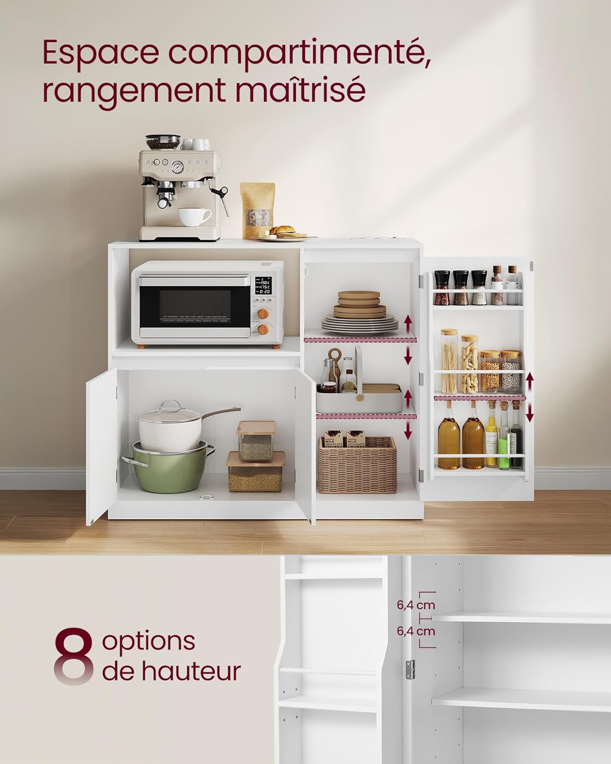 Detalle 2 de VASAGLE BBK373WB01 buffet cuisine 53 cm