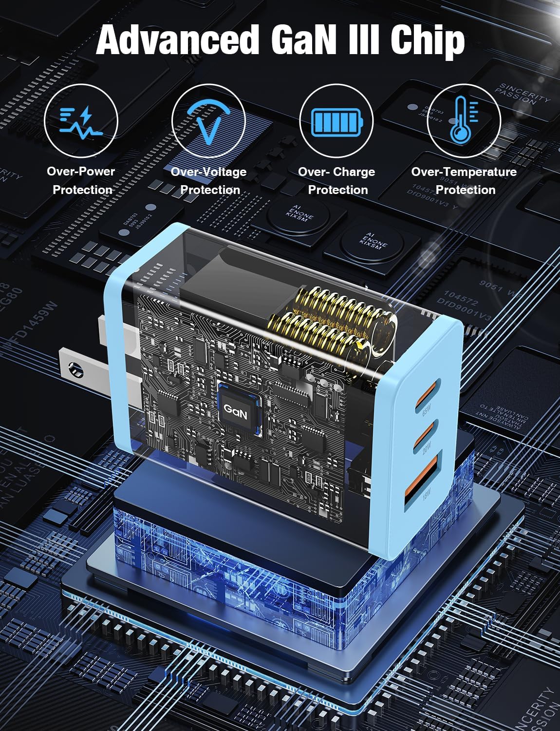 Detalle 2 de Hzevn DP-A127G65 3-Port USB-C Wall Charger, 2-Pack, Blue