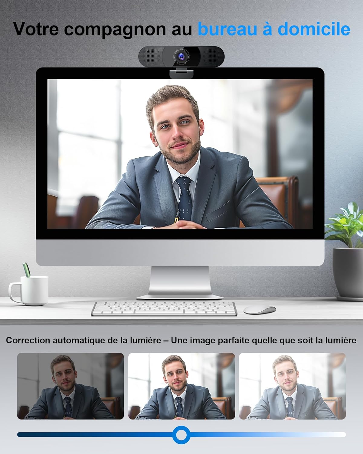 Detalle de EMEET Webcam C980PRO 1080P avec microphone, haut-parleurs et cache objectif