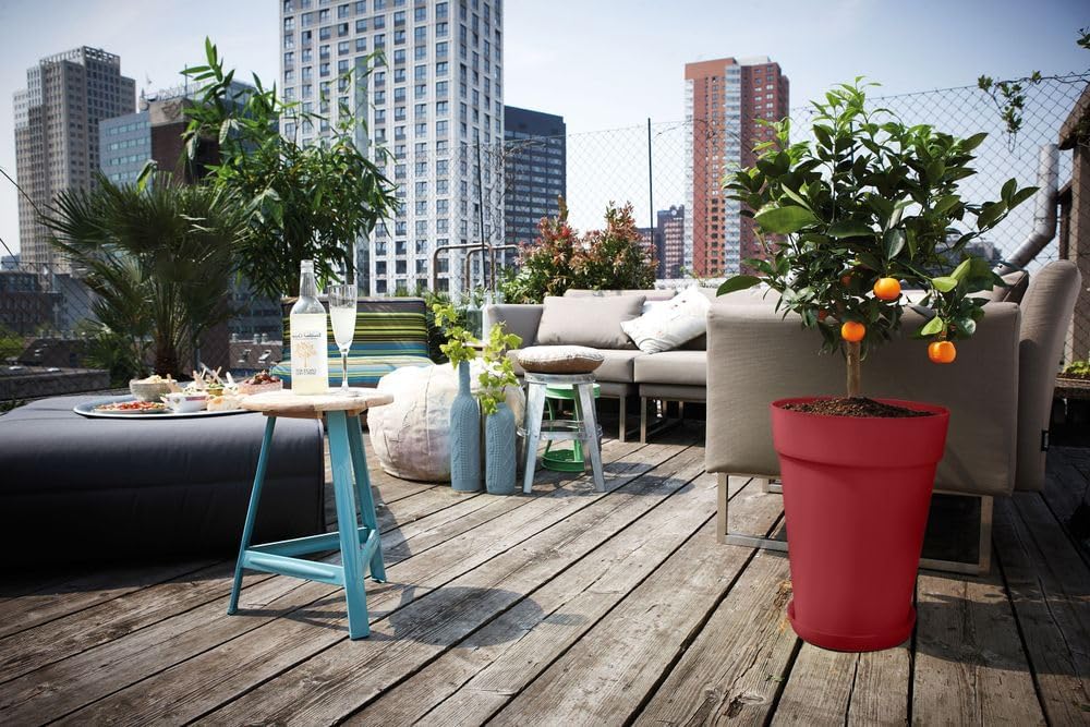 Detalle de Elho Loft Urban Rond Haut 42 cm – Pot de fleur rouge Théâtre, extérieur
