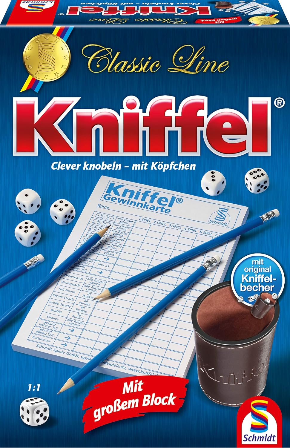 Detalle de Schmidt Spiele 49203 Kniffel Classic Line – mit großem Block und original Kniffelbecher
