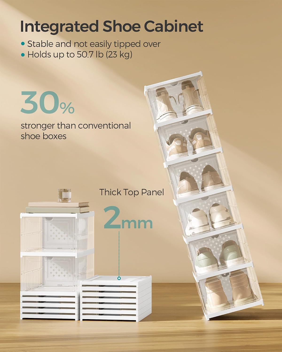 Detalle de SONGMICS DENNYS Collection LSP205W01 6-Tier Foldable Shoe Cabinet, Clear Doors