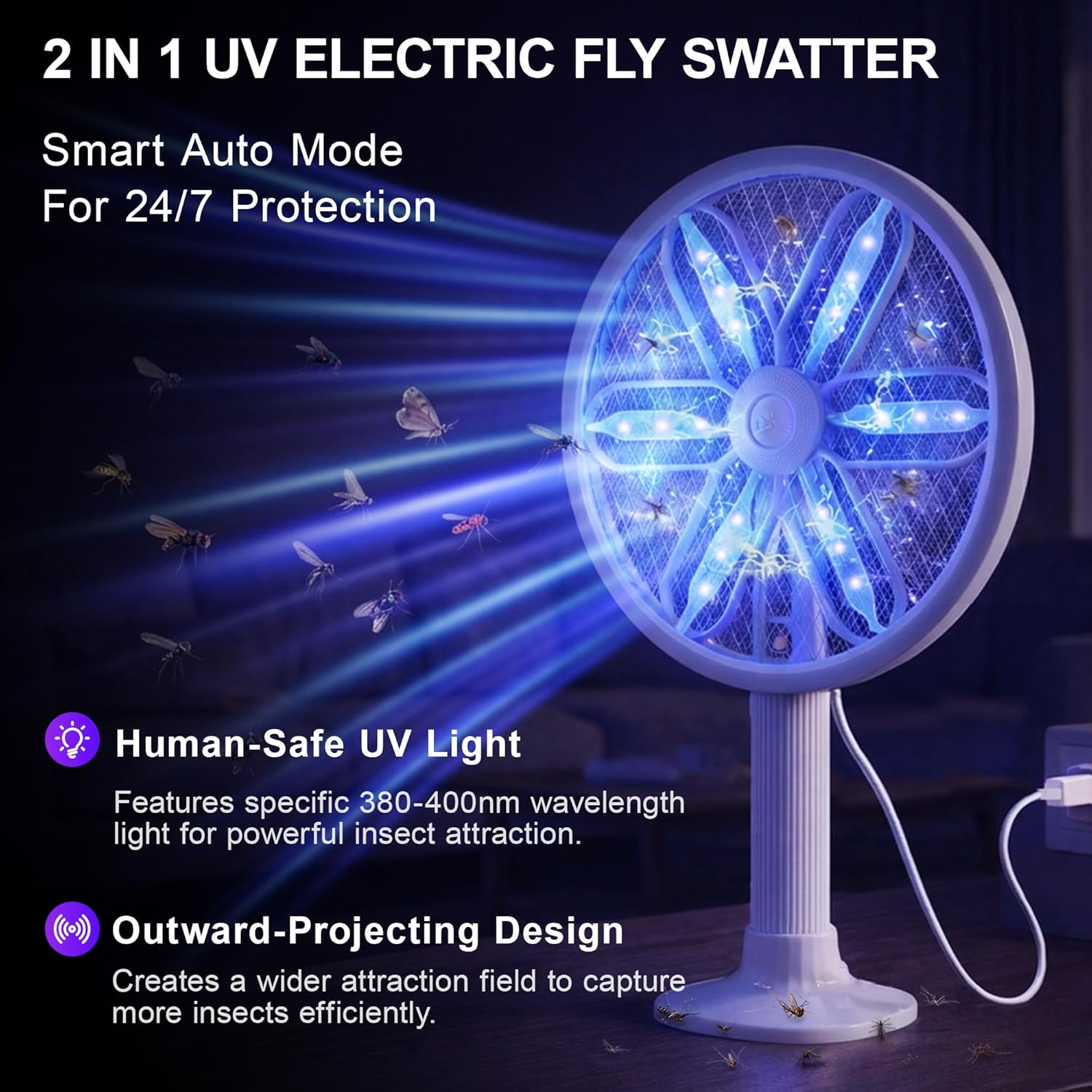 Thumbnail 4 de WowCatch Rotating Head Electric Fly Zapper with Telescopic Handle (16"–40") and 4000V