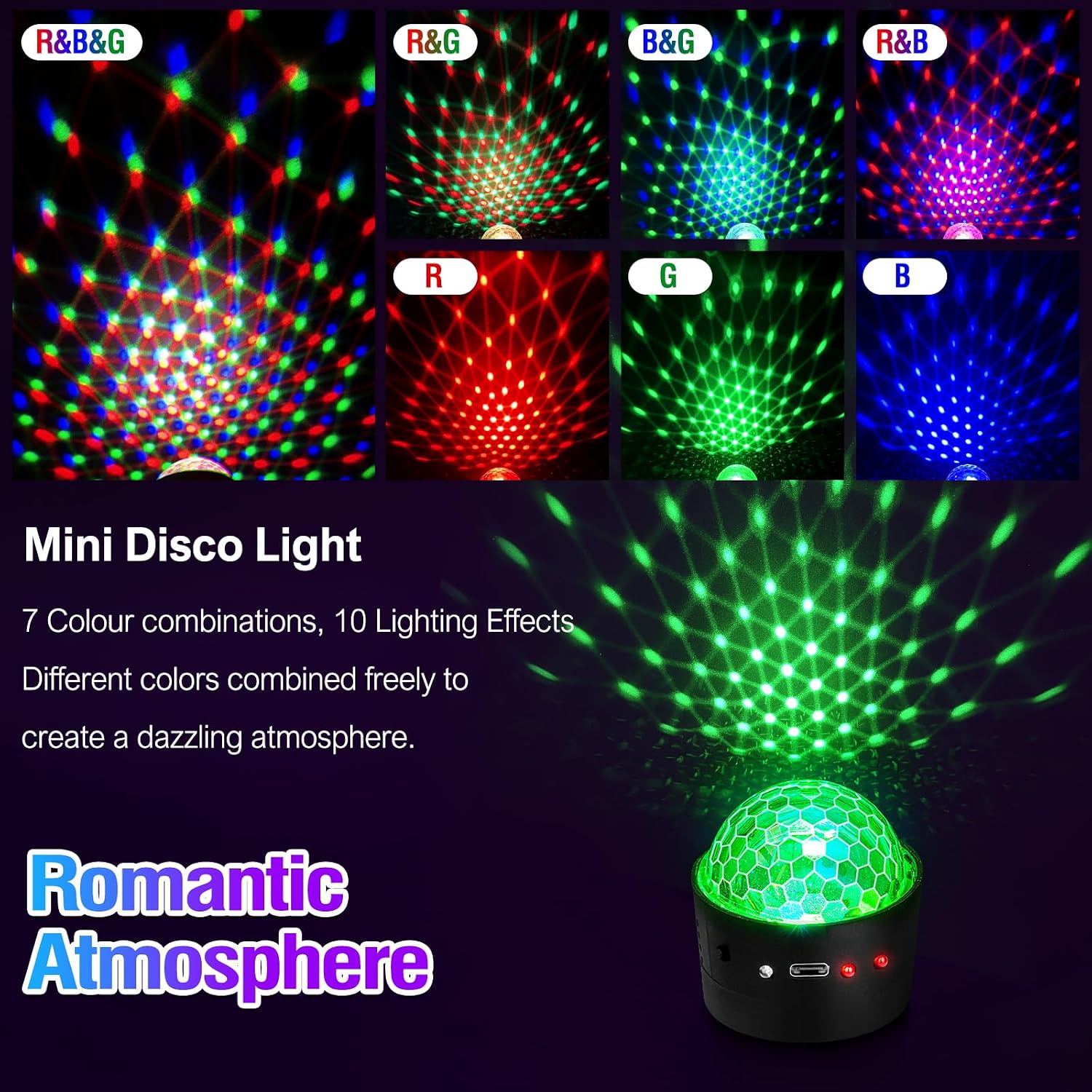 Thumbnail 2 de ENONEO D33 mini LED-discobal 5,5 cm met muziekgestuurde lichteffecten