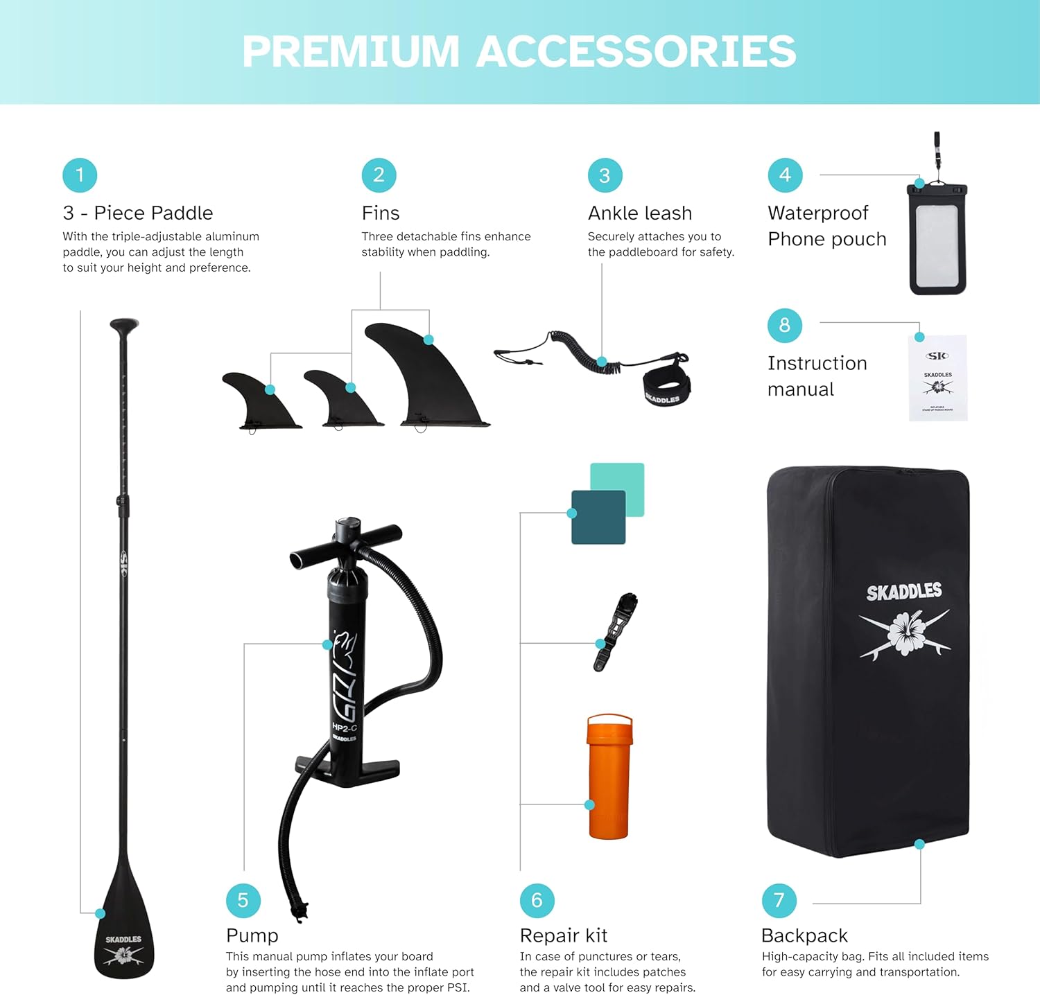 Thumbnail 2 de SKADDLES 10’6” Inflatable SUP with Complete Accessories Kit: Stability, Portability, and All‑Around Fun